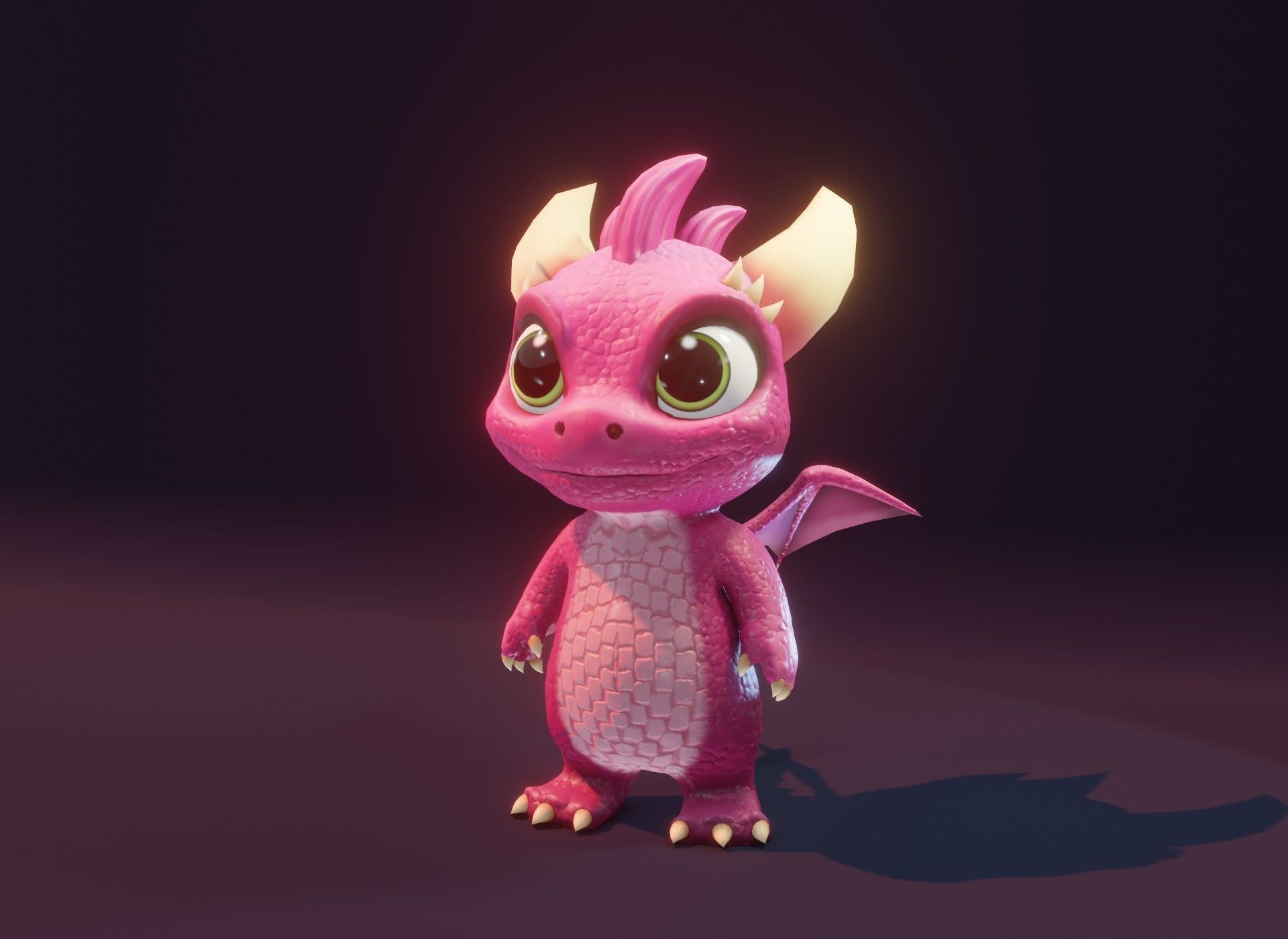 Pink Cartoon Baby Dragon 3d Model Low-poly 3D model_6