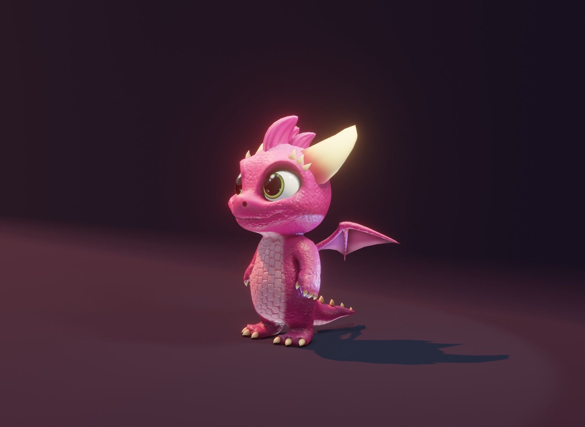 Pink Cartoon Baby Dragon 3d Model Low-poly 3D model_12
