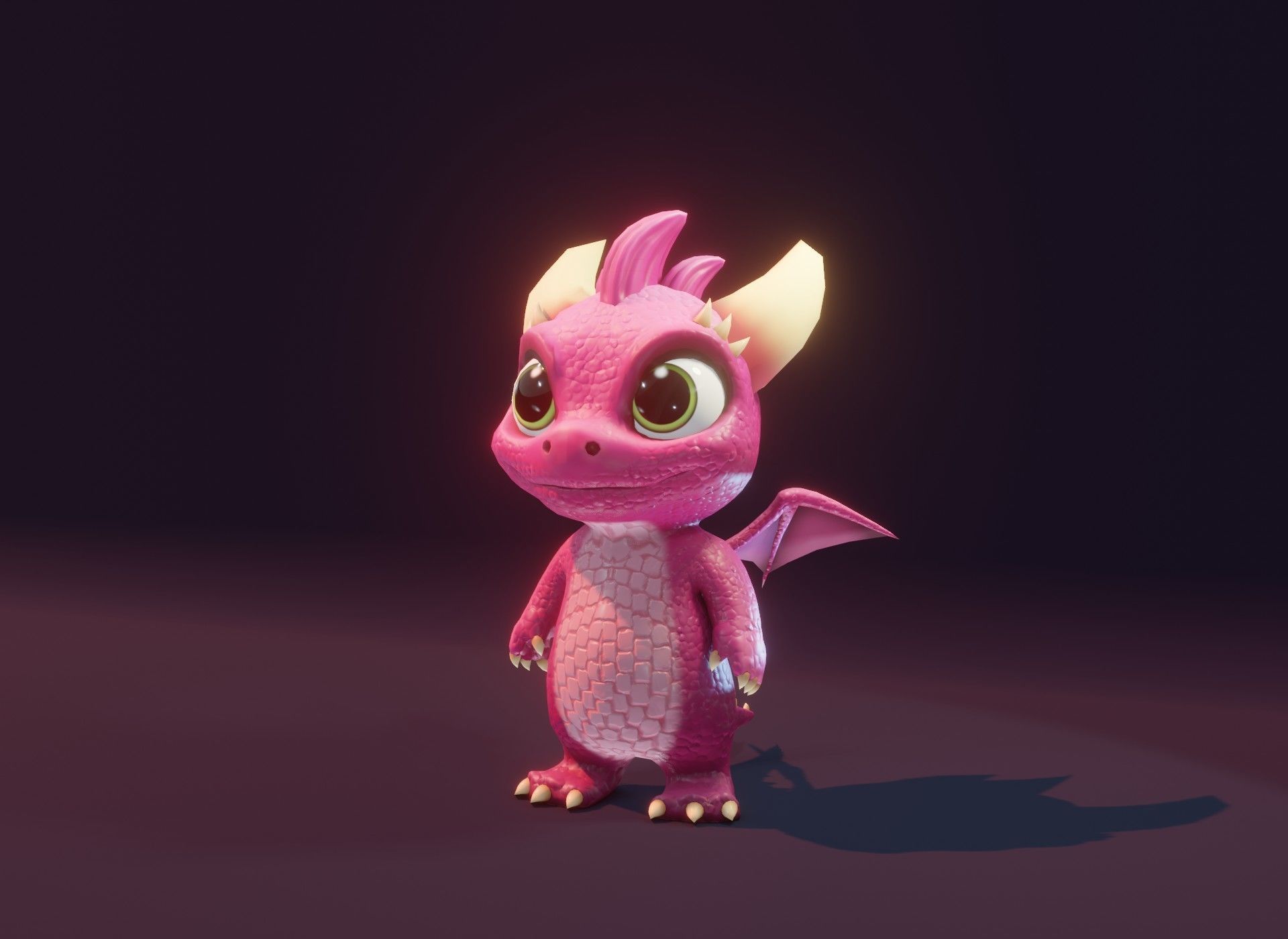 Pink Cartoon Baby Dragon 3d Model Low-poly 3D model_8