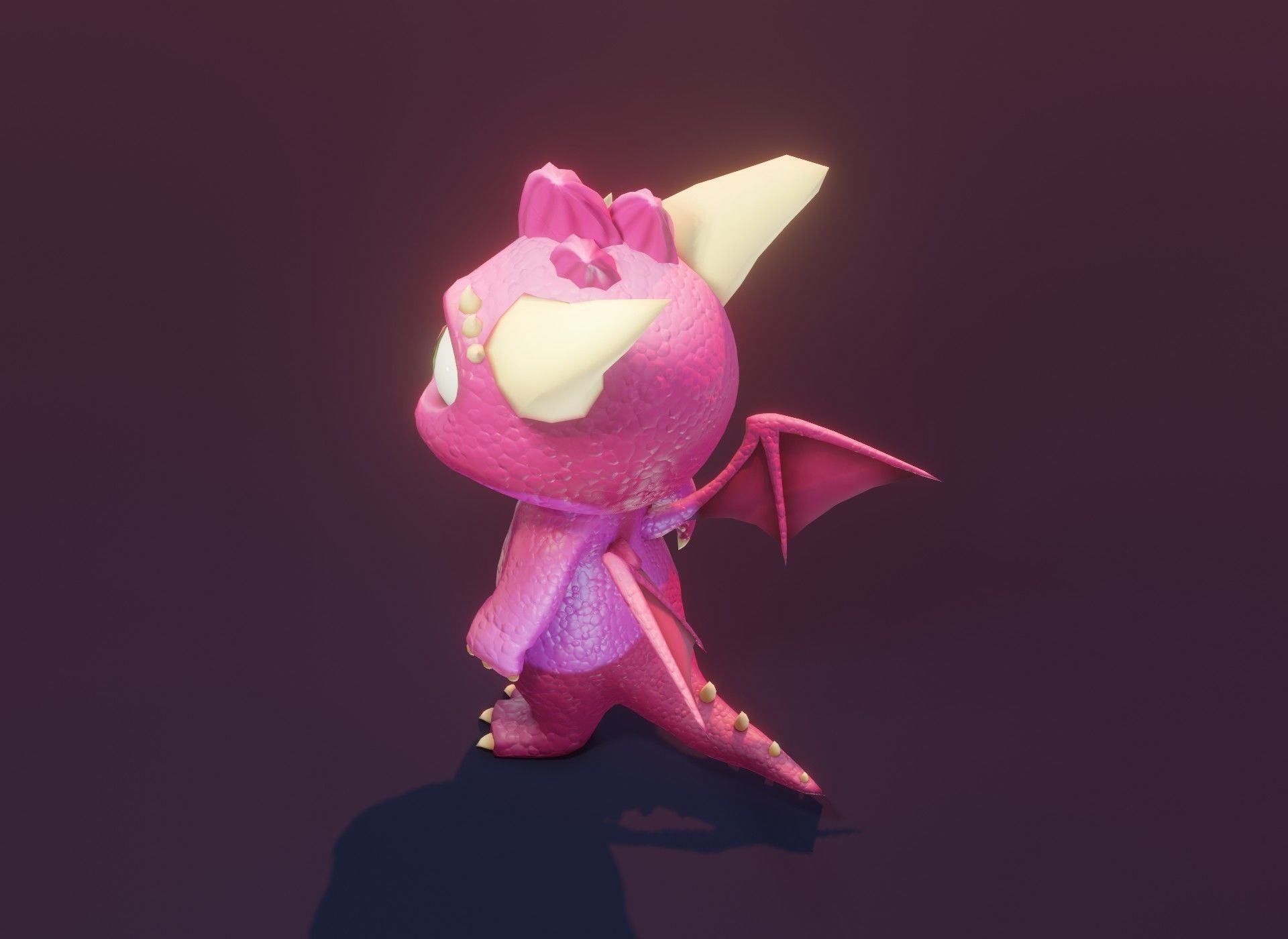 Pink Cartoon Baby Dragon 3d Model Low-poly 3D model_7