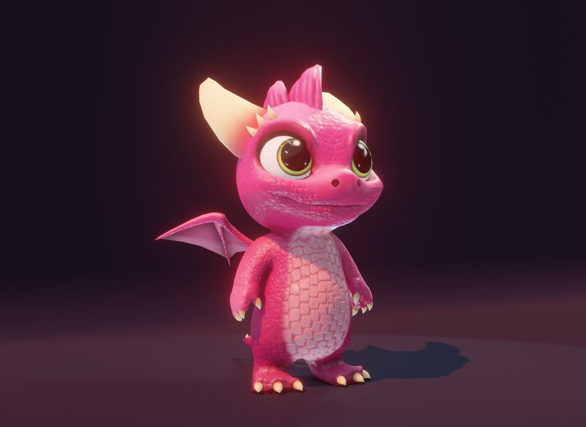 Pink Cartoon Baby Dragon 3d Model Low-poly 3D model_13
