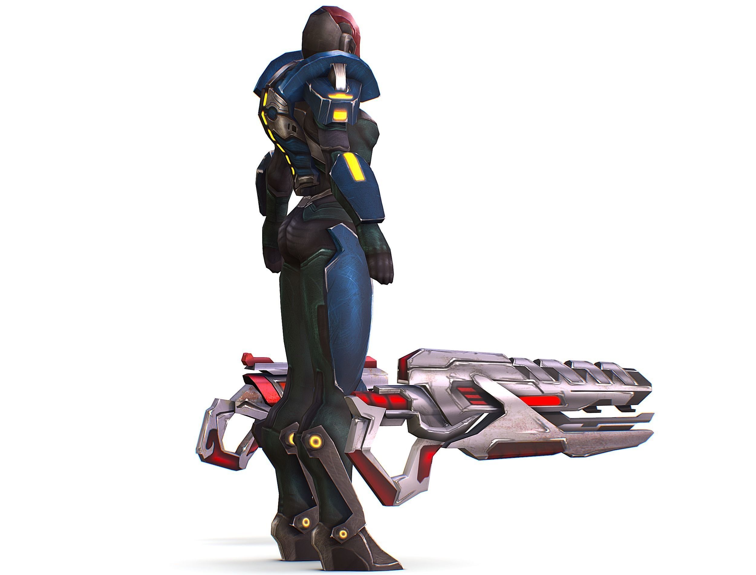 Woman Cyborg - Female Soldier with Rifle and Pistol Low-poly 3D model_6