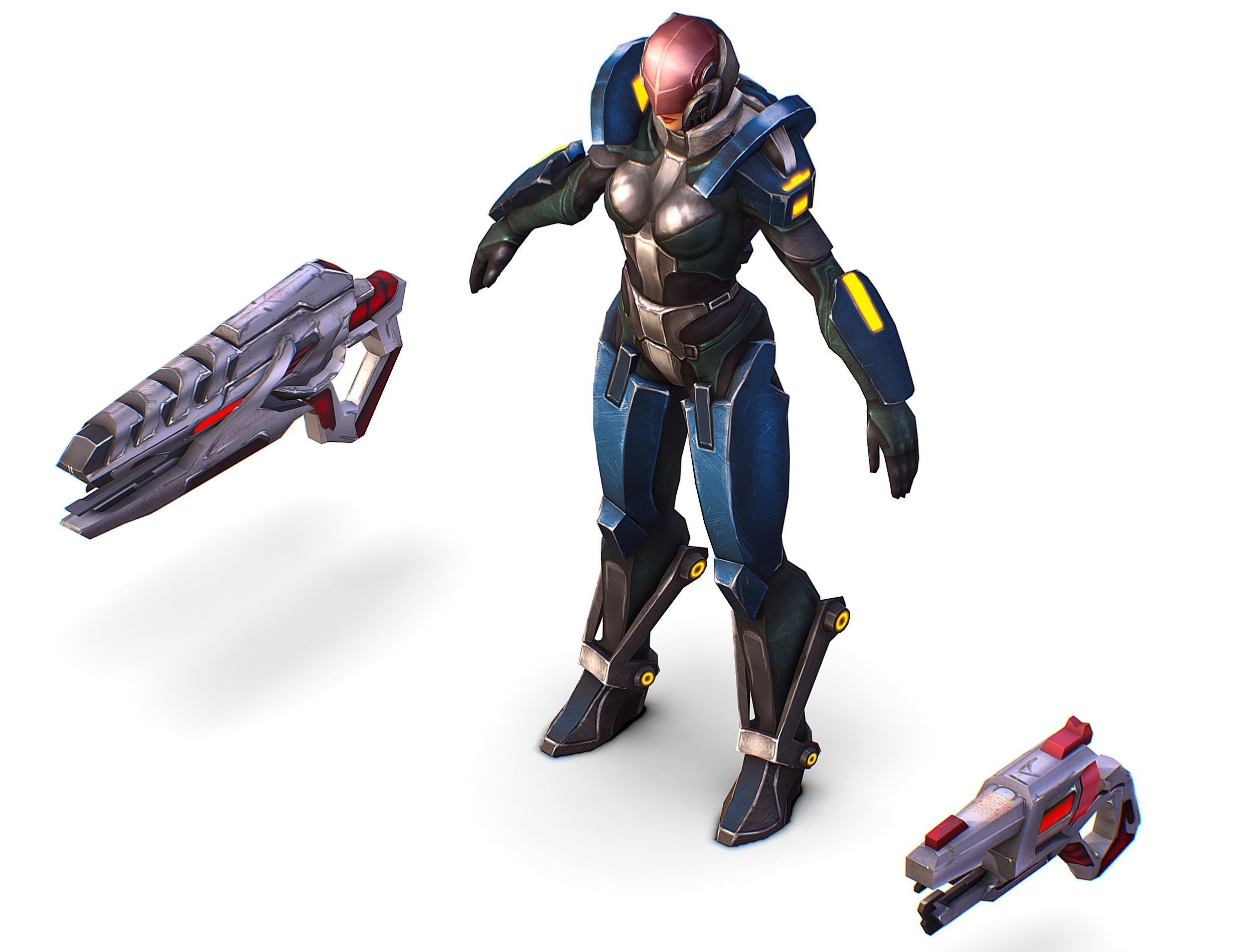 Woman Cyborg - Female Soldier with Rifle and Pistol Low-poly 3D model_32