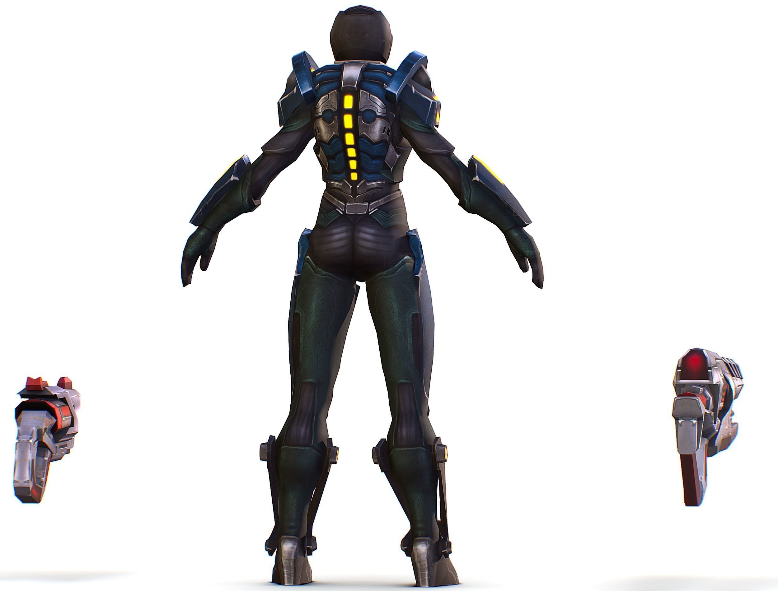 Woman Cyborg - Female Soldier with Rifle and Pistol Low-poly 3D model_10