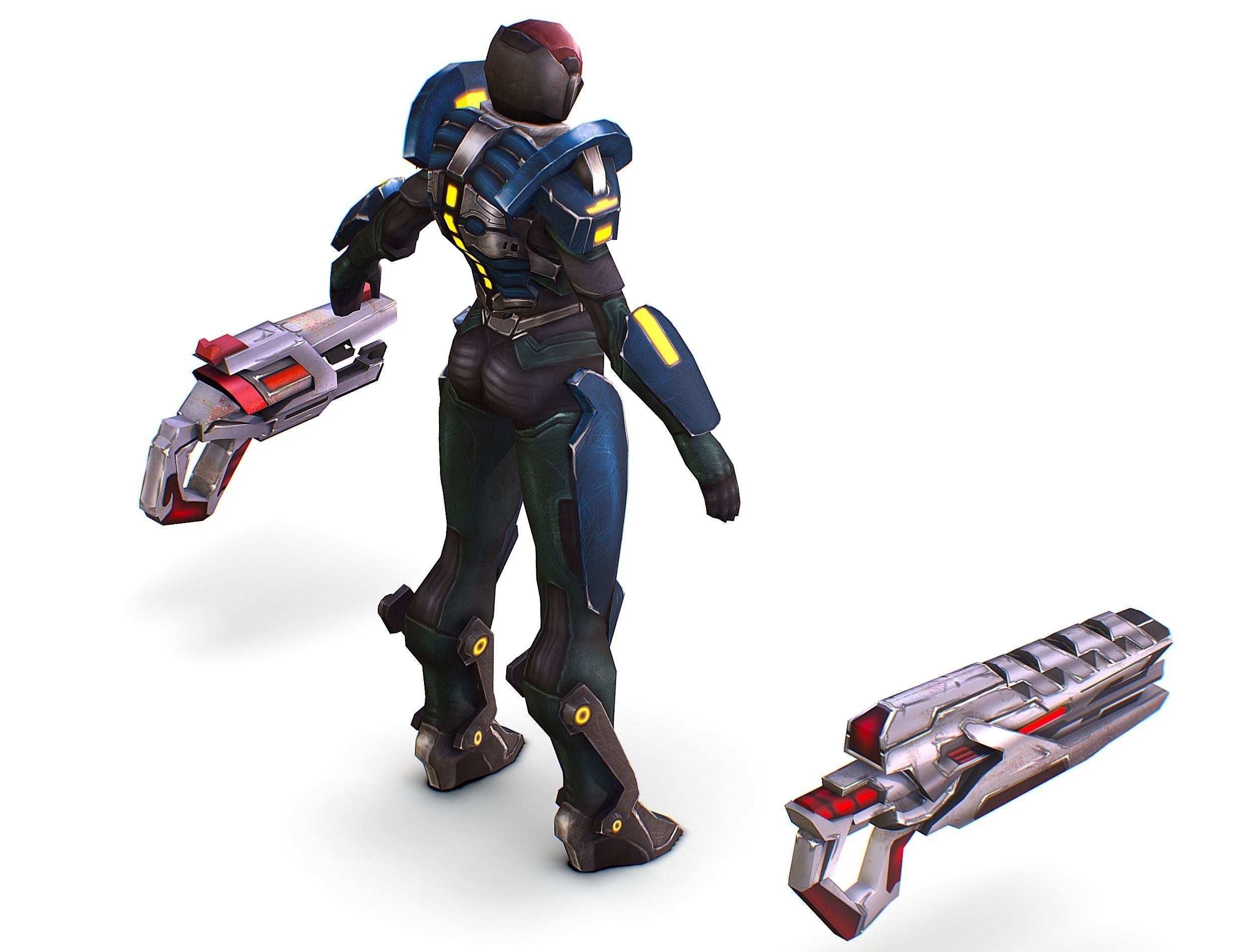 Woman Cyborg - Female Soldier with Rifle and Pistol Low-poly 3D model_34