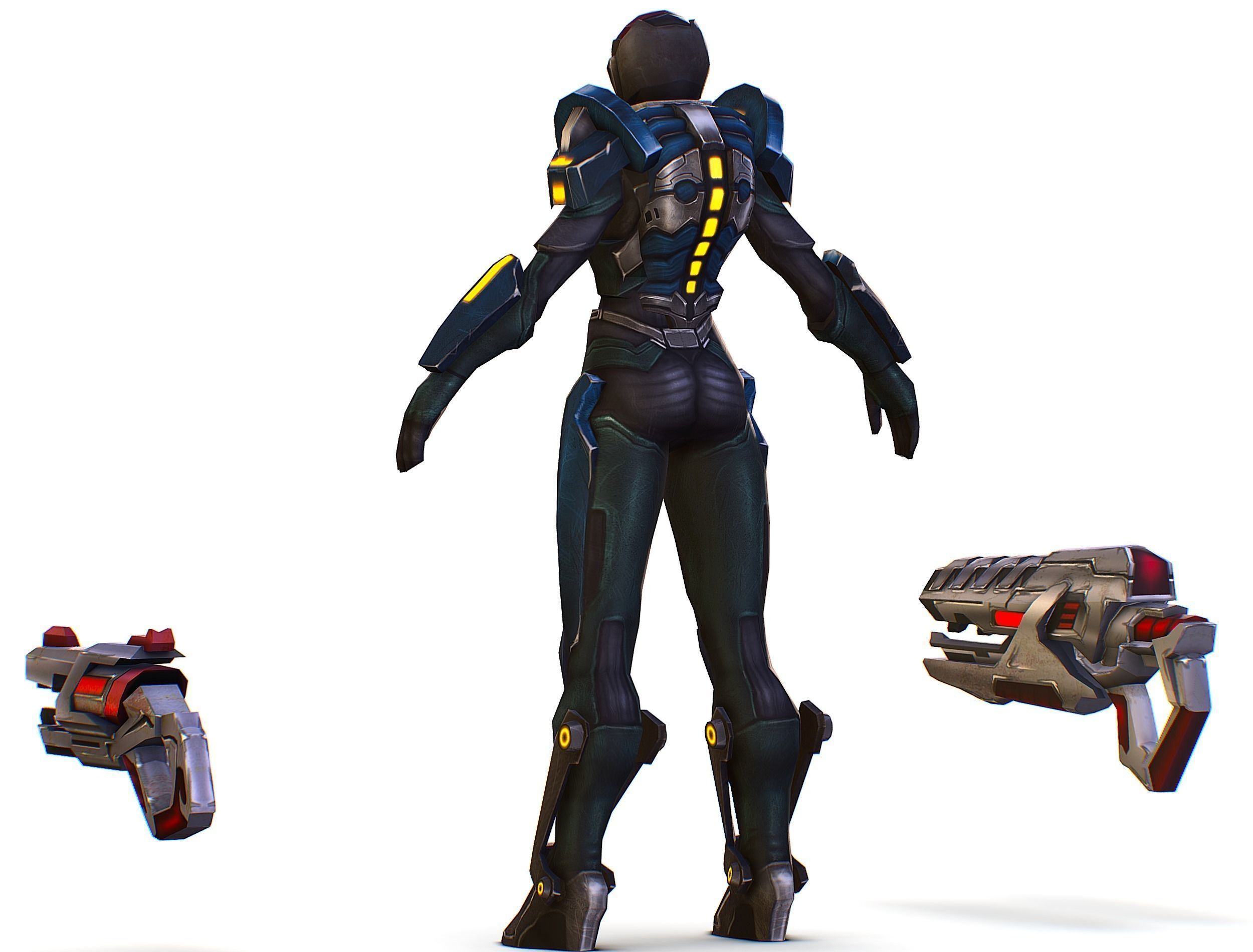 Woman Cyborg - Female Soldier with Rifle and Pistol Low-poly 3D model_13