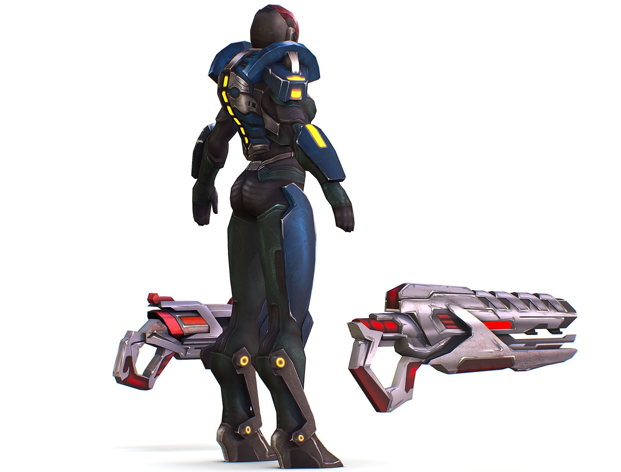 Woman Cyborg - Female Soldier with Rifle and Pistol Low-poly 3D model_7