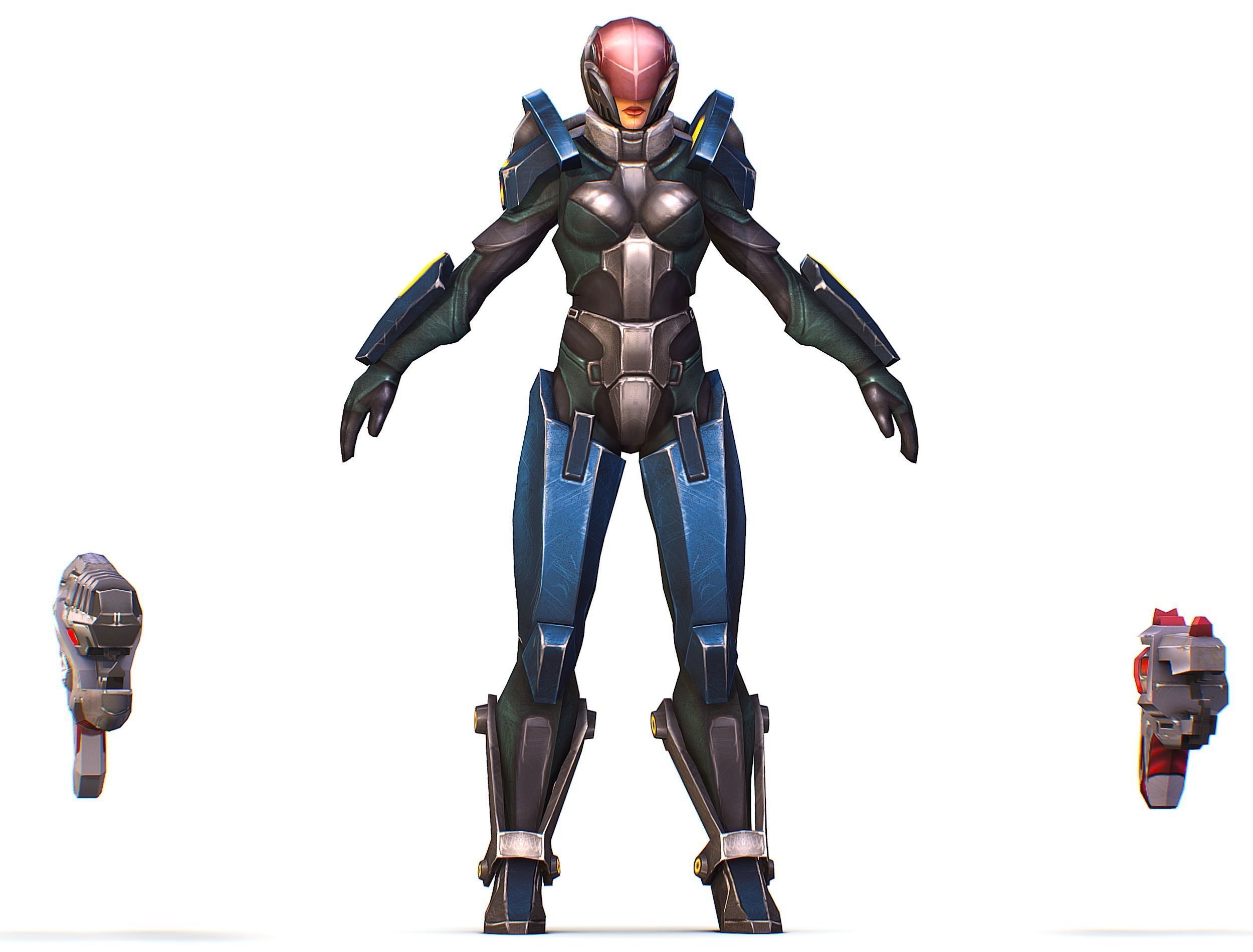 Woman Cyborg - Female Soldier with Rifle and Pistol Low-poly 3D model_22