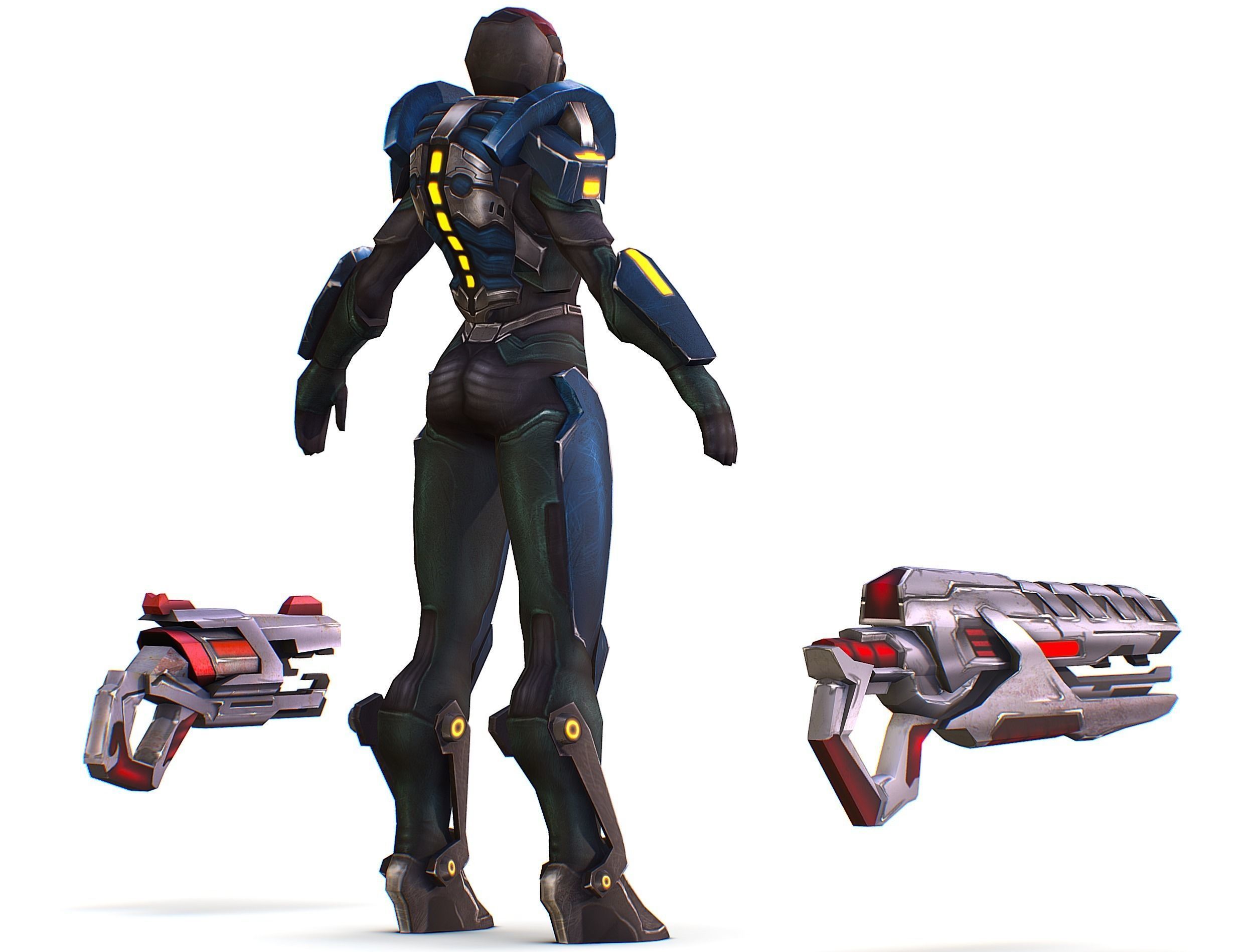 Woman Cyborg - Female Soldier with Rifle and Pistol Low-poly 3D model_8