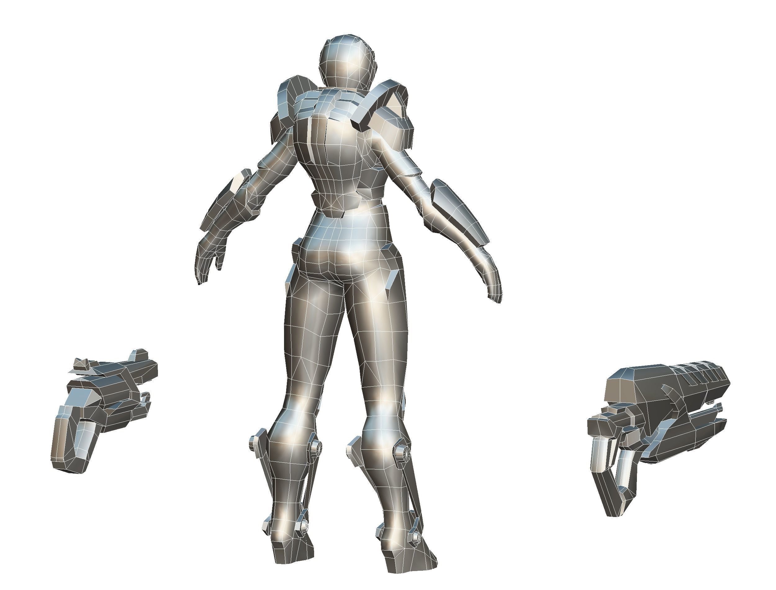 Woman Cyborg - Female Soldier with Rifle and Pistol Low-poly 3D model_61