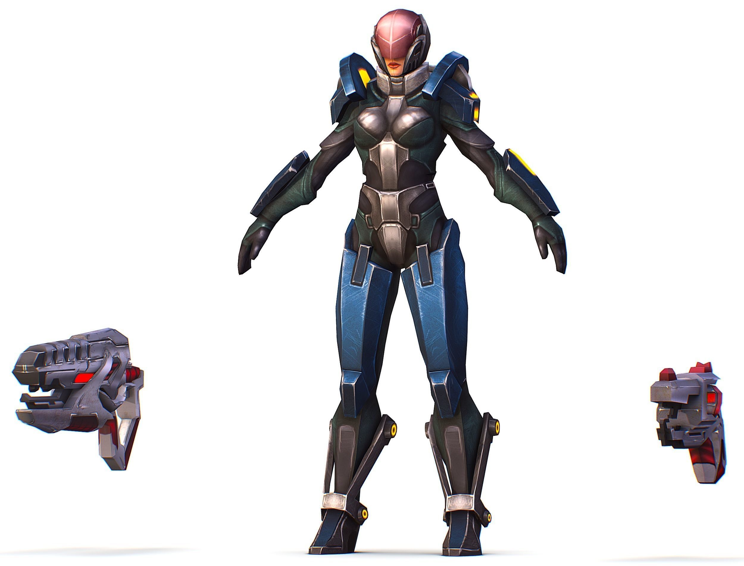 Woman Cyborg - Female Soldier with Rifle and Pistol Low-poly 3D model_20