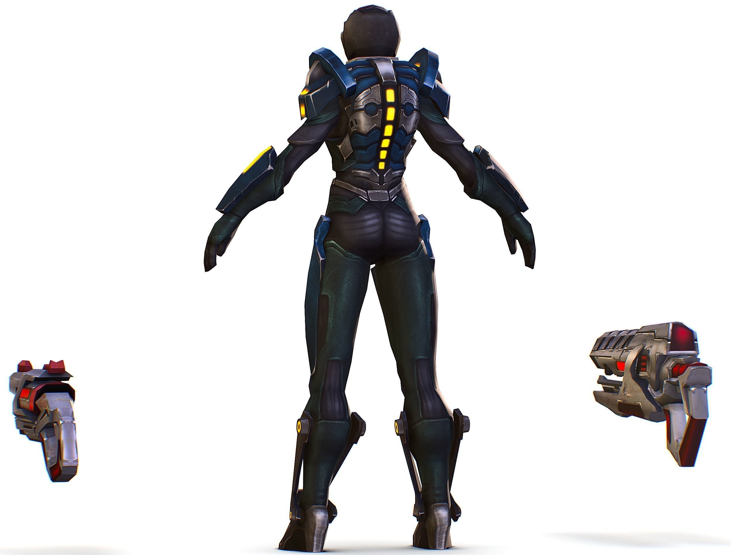 Woman Cyborg - Female Soldier with Rifle and Pistol Low-poly 3D model_12