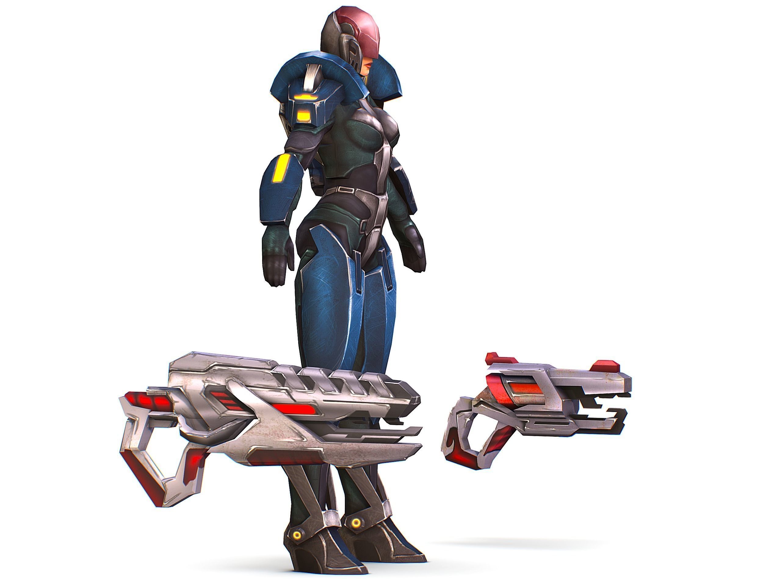 Woman Cyborg - Female Soldier with Rifle and Pistol Low-poly 3D model_3