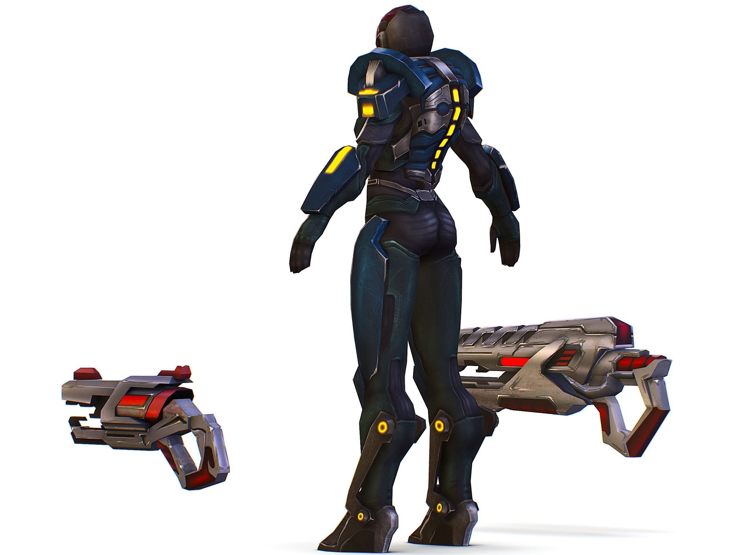 Woman Cyborg - Female Soldier with Rifle and Pistol Low-poly 3D model_14