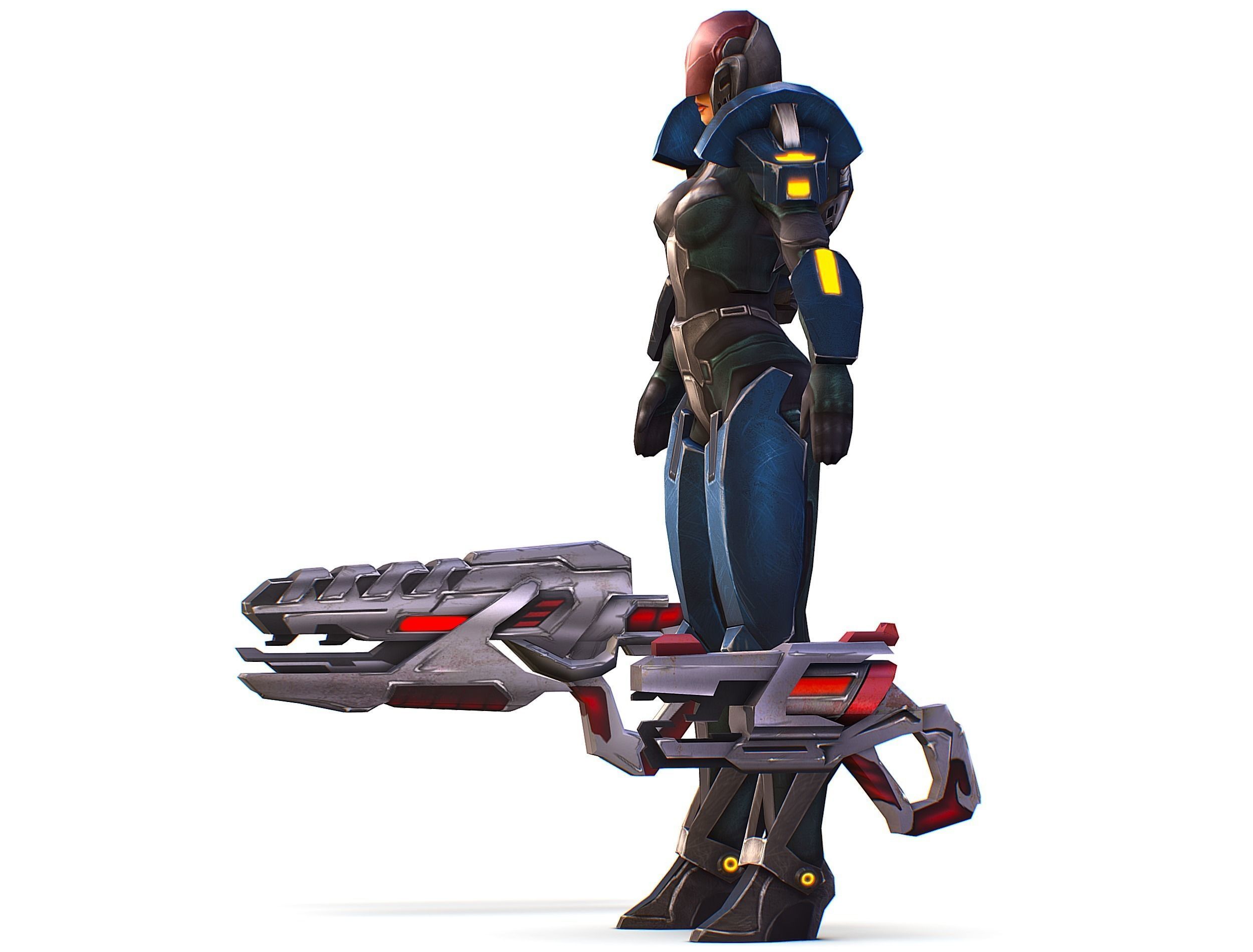 Woman Cyborg - Female Soldier with Rifle and Pistol Low-poly 3D model_17