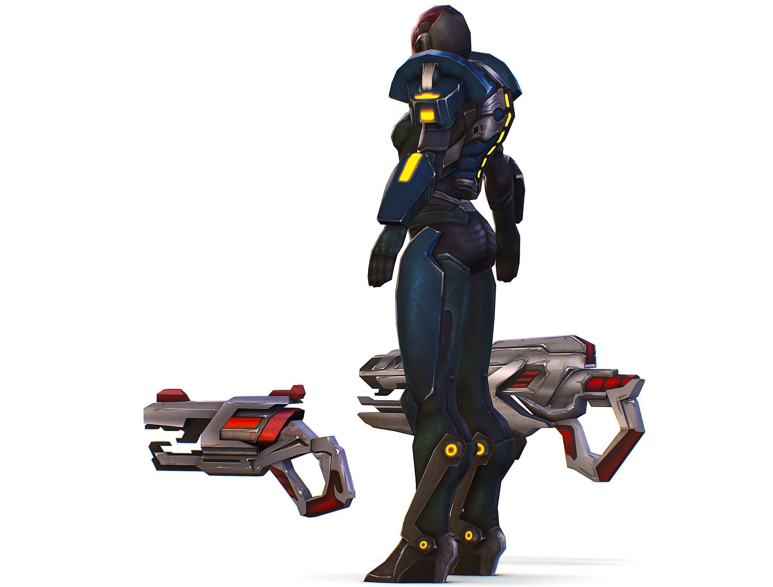Woman Cyborg - Female Soldier with Rifle and Pistol Low-poly 3D model_15