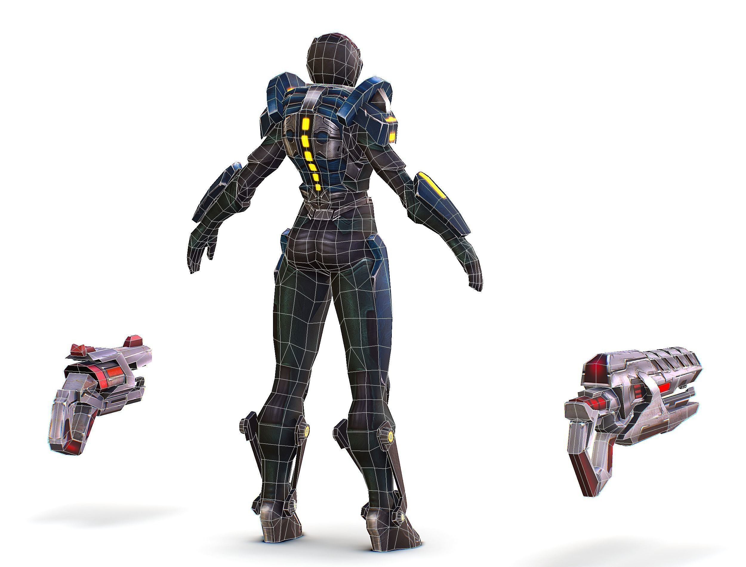 Woman Cyborg - Female Soldier with Rifle and Pistol Low-poly 3D model_60