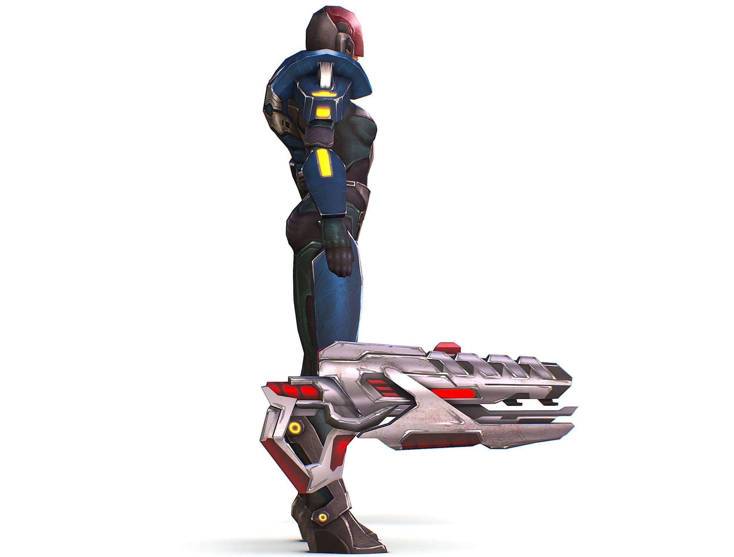 Woman Cyborg - Female Soldier with Rifle and Pistol Low-poly 3D model_5