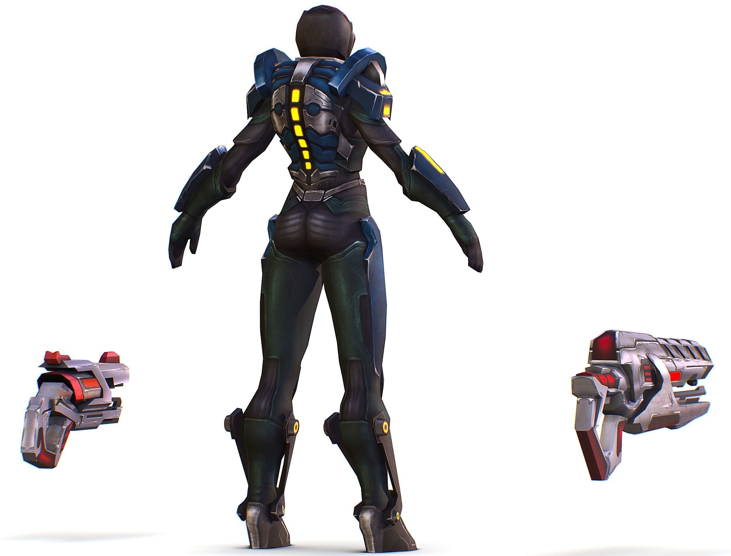 Woman Cyborg - Female Soldier with Rifle and Pistol Low-poly 3D model_9