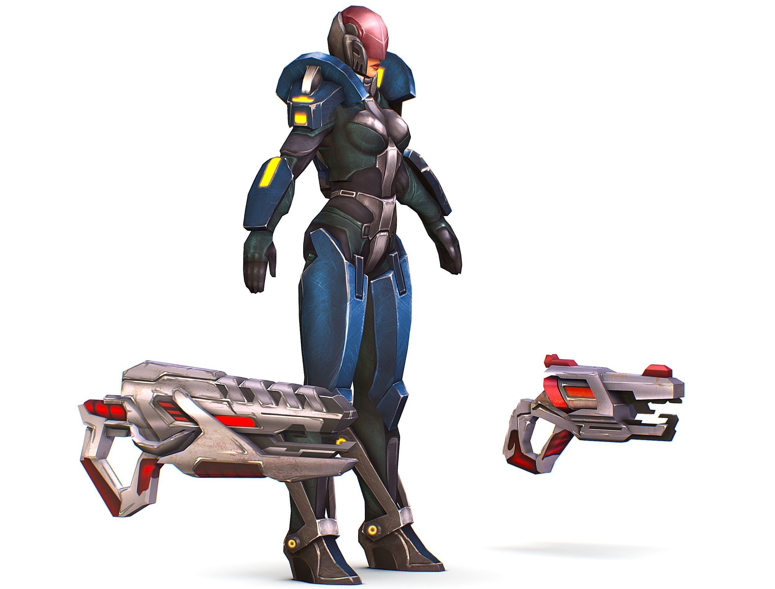 Woman Cyborg - Female Soldier with Rifle and Pistol Low-poly 3D model_2