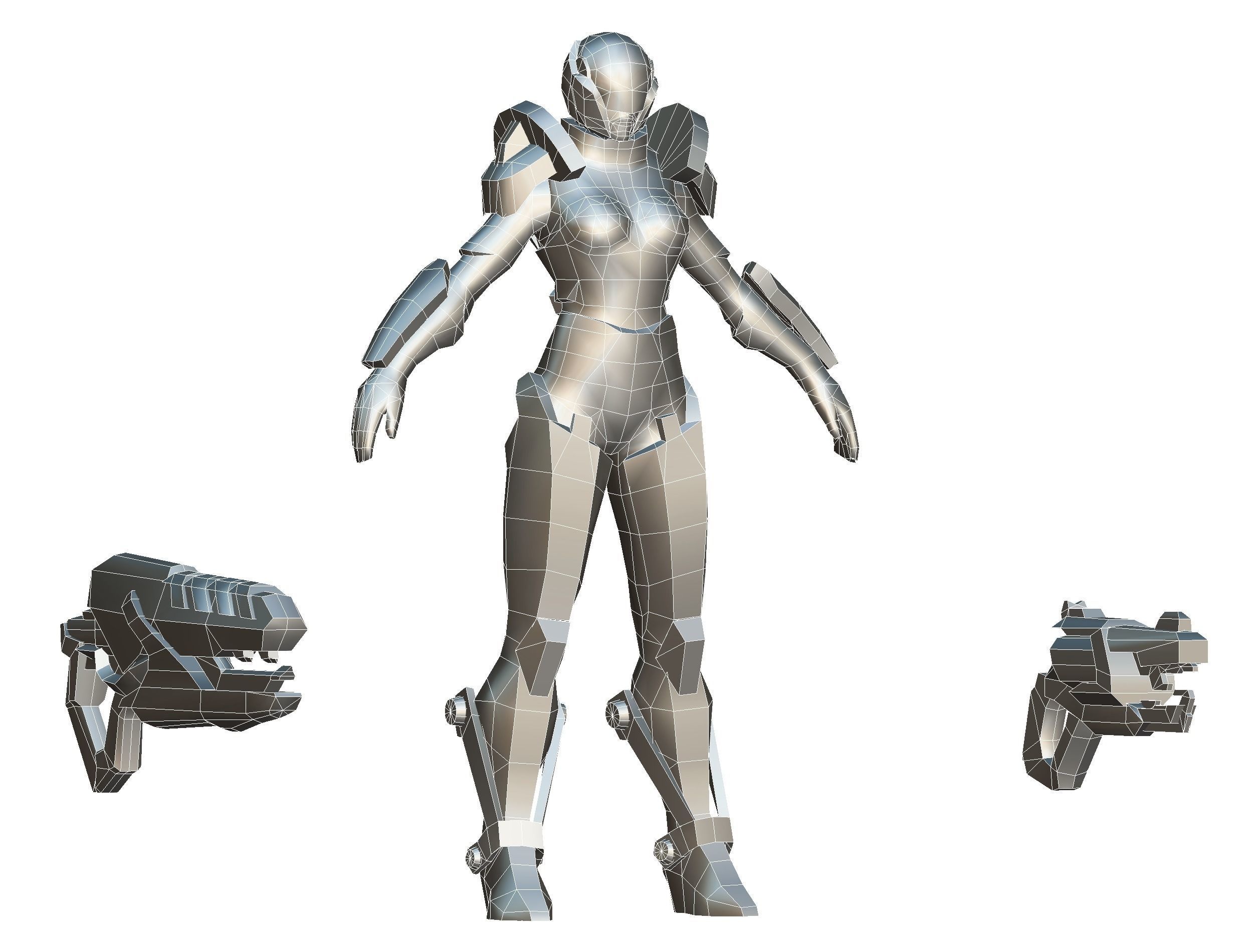 Woman Cyborg - Female Soldier with Rifle and Pistol Low-poly 3D model_59