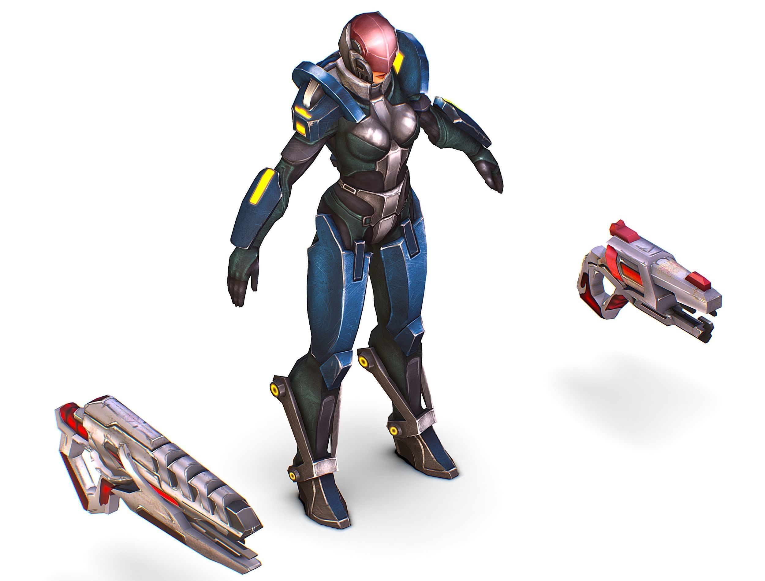 Woman Cyborg - Female Soldier with Rifle and Pistol Low-poly 3D model_31