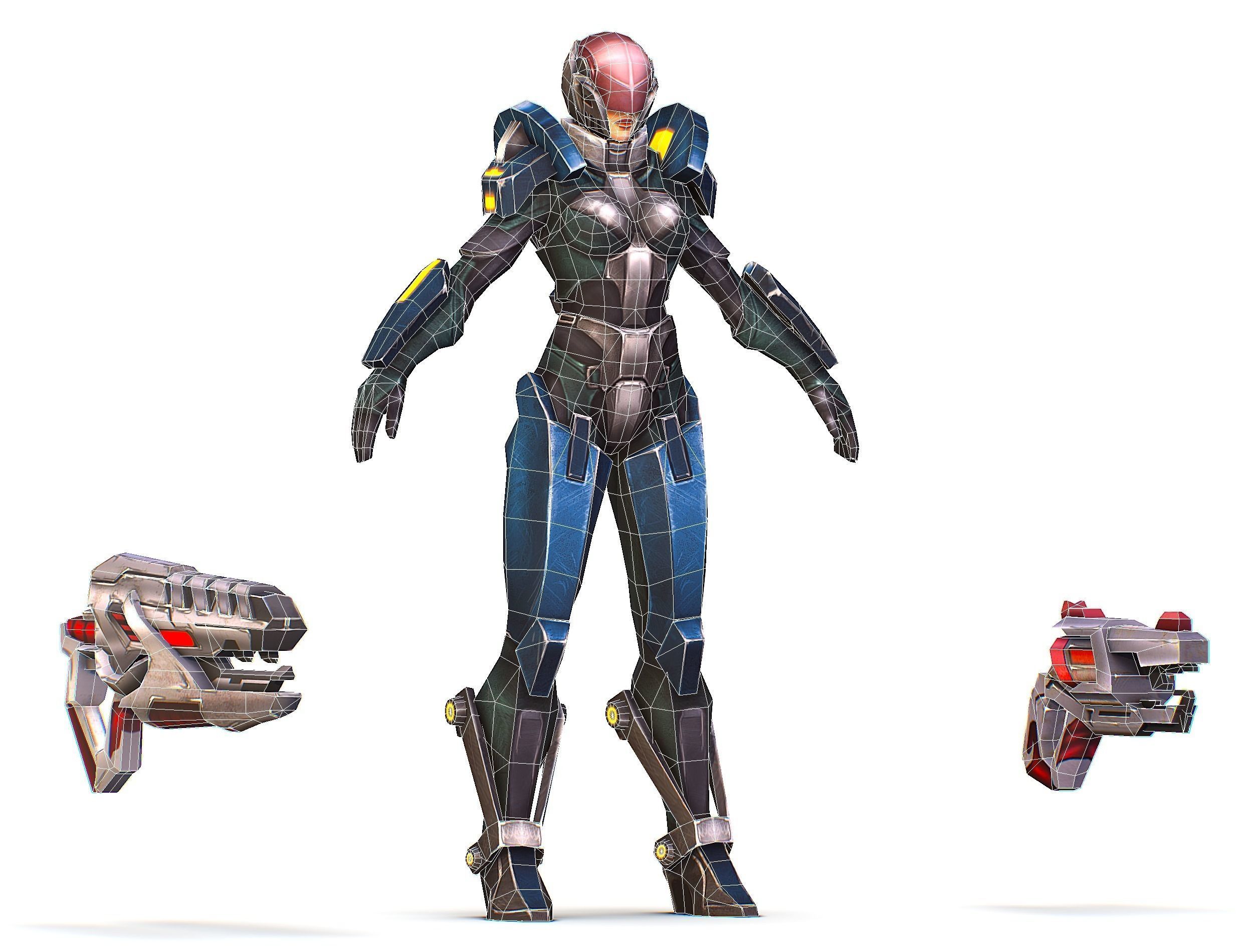 Woman Cyborg - Female Soldier with Rifle and Pistol Low-poly 3D model_58