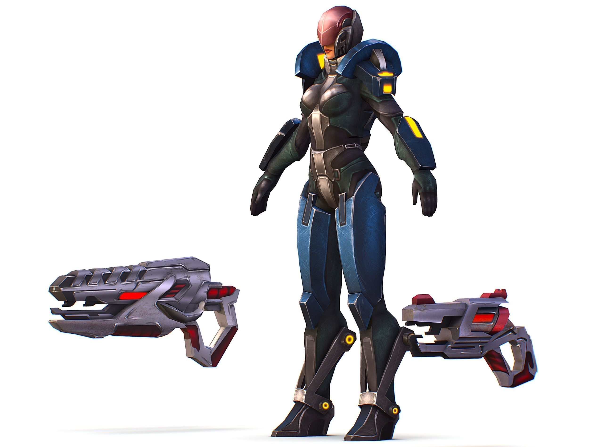 Woman Cyborg - Female Soldier with Rifle and Pistol Low-poly 3D model_18