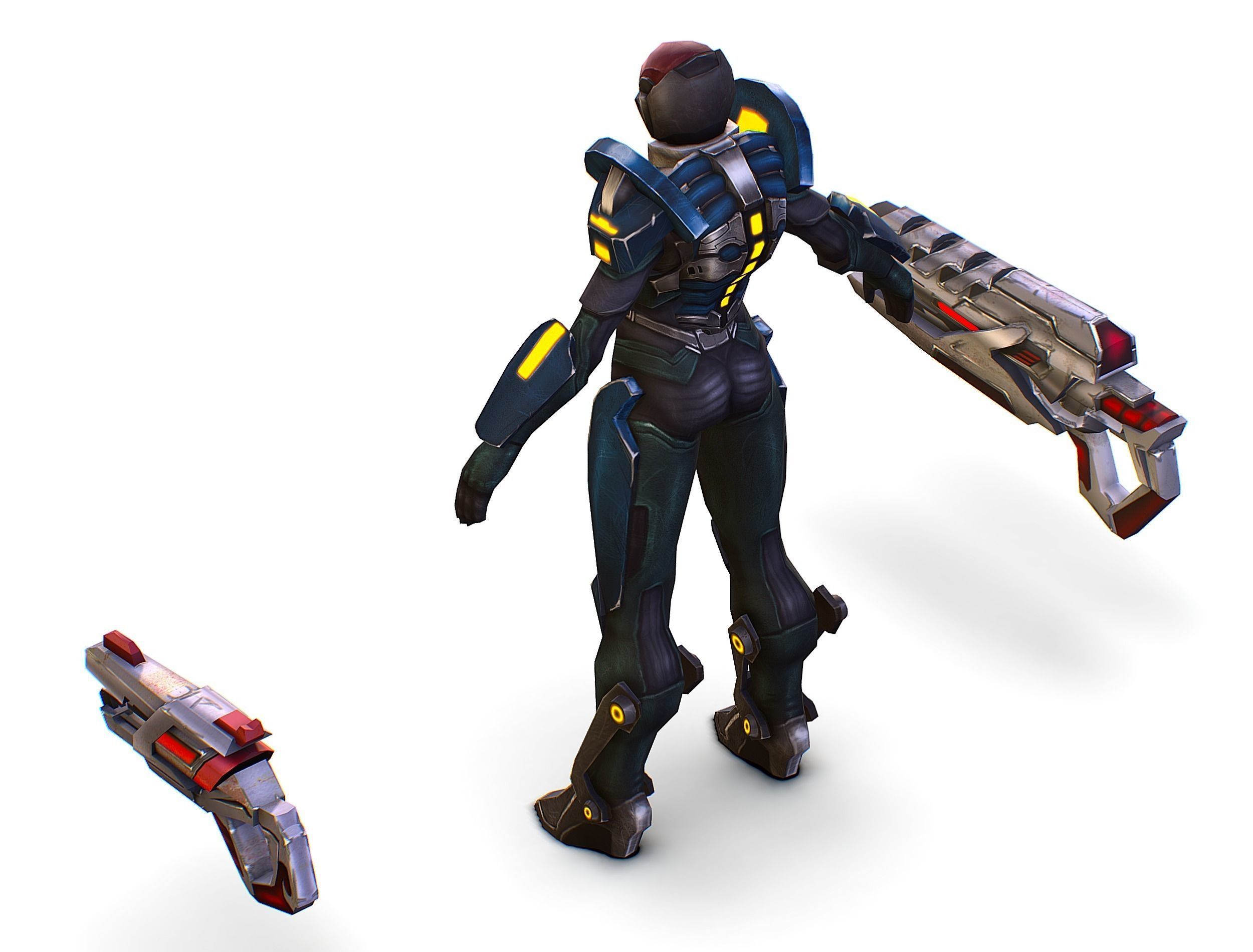 Woman Cyborg - Female Soldier with Rifle and Pistol Low-poly 3D model_33