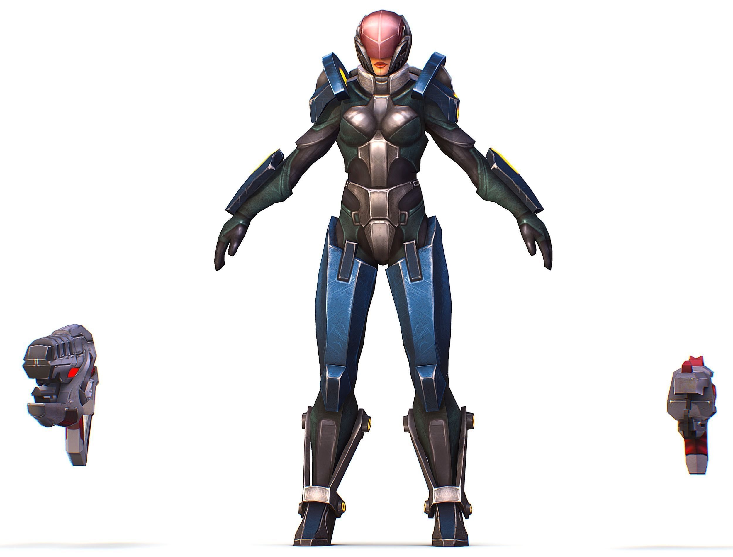 Woman Cyborg - Female Soldier with Rifle and Pistol Low-poly 3D model_21