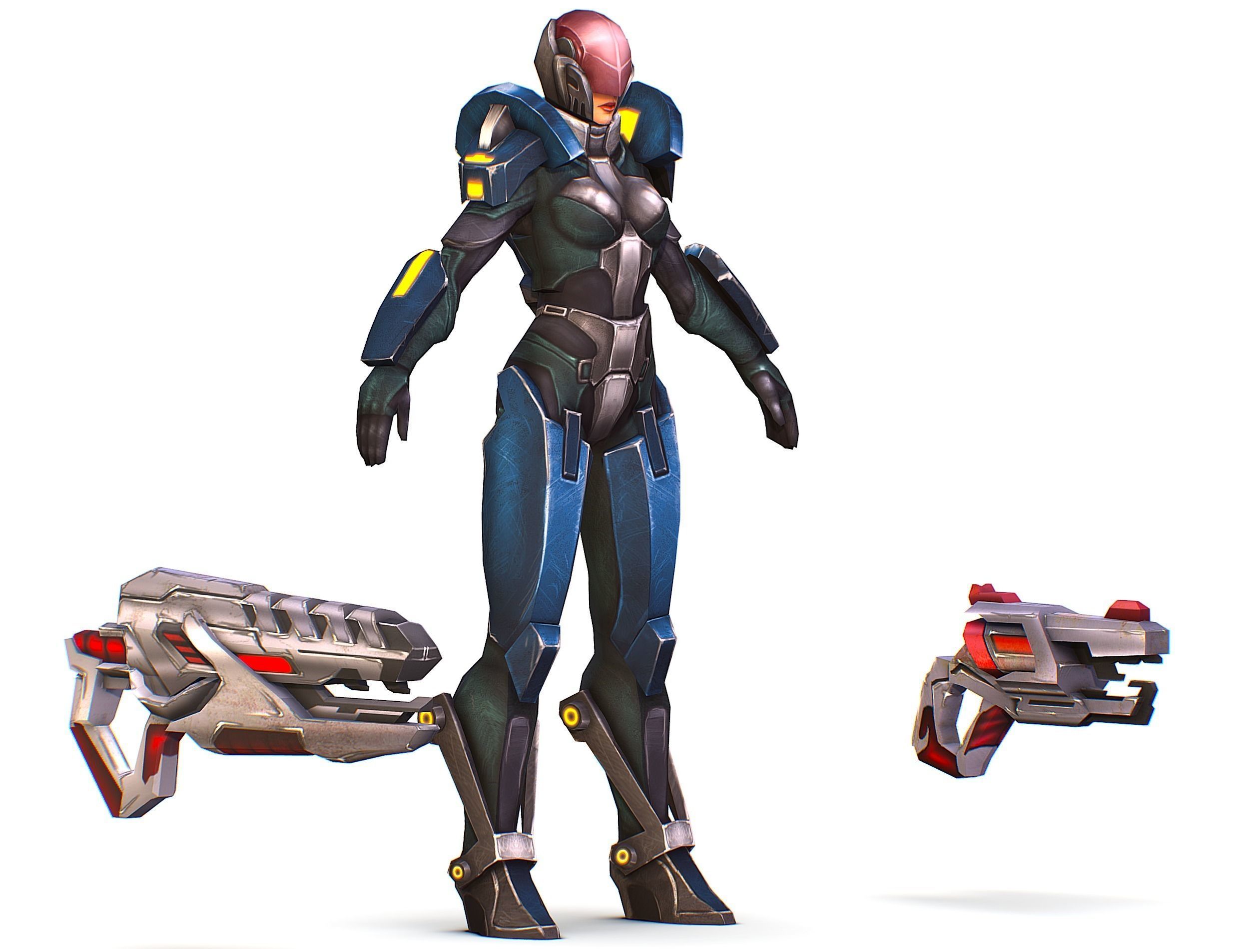 Woman Cyborg - Female Soldier with Rifle and Pistol Low-poly 3D model_1