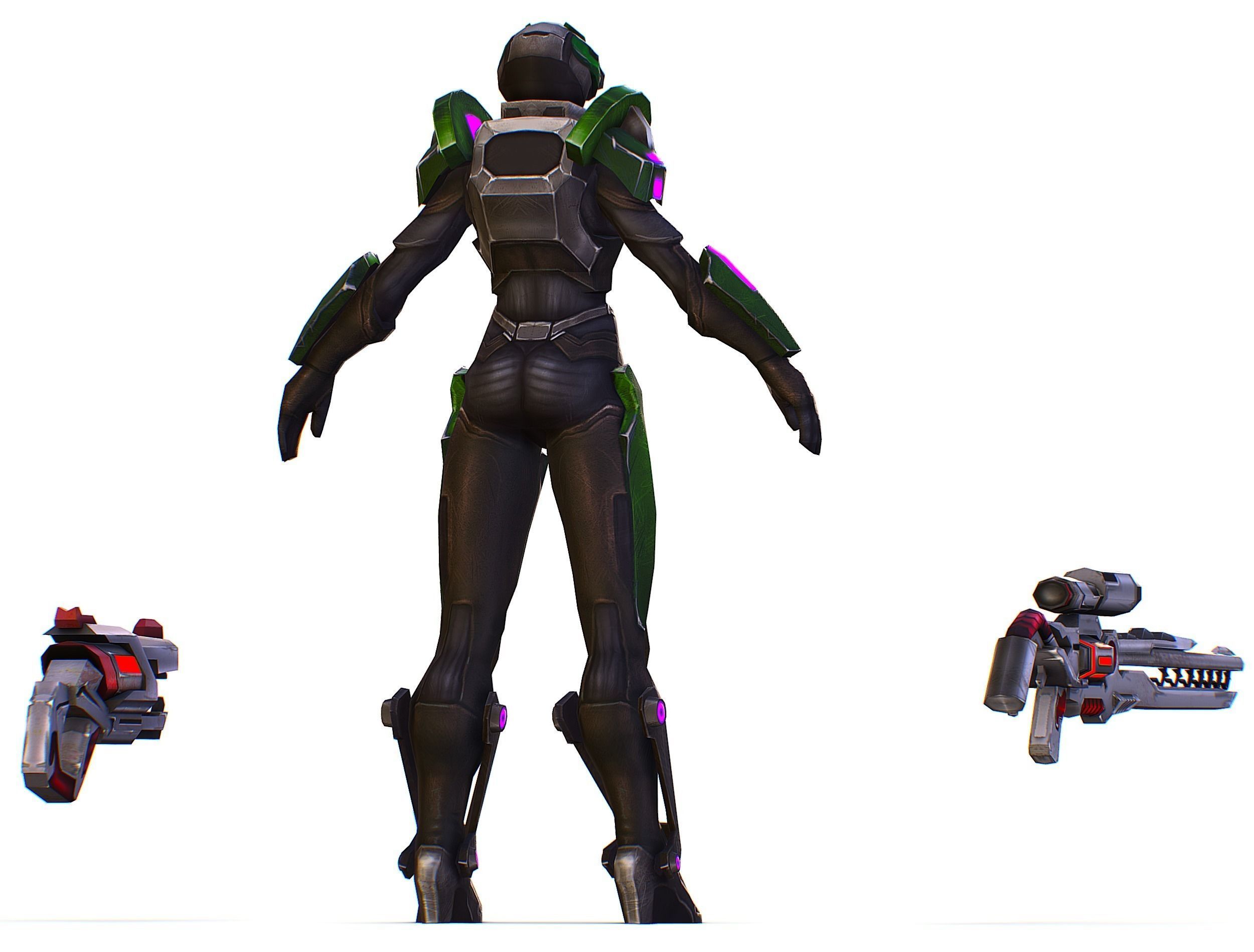 Sci-Fi Woman Cyborg - Female Drone Sniper Soldier Low-poly 3D model_11