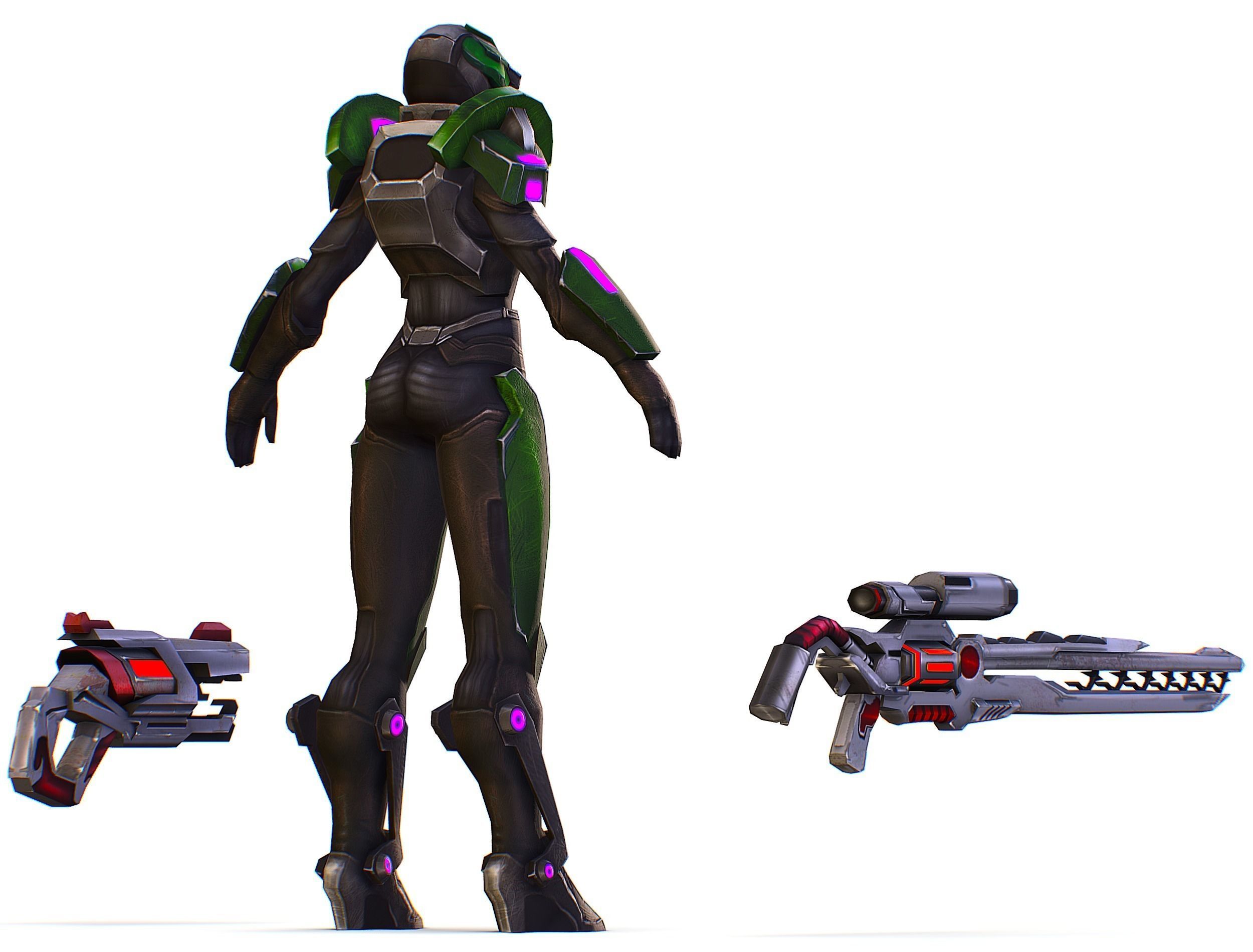Sci-Fi Woman Cyborg - Female Drone Sniper Soldier Low-poly 3D model_9