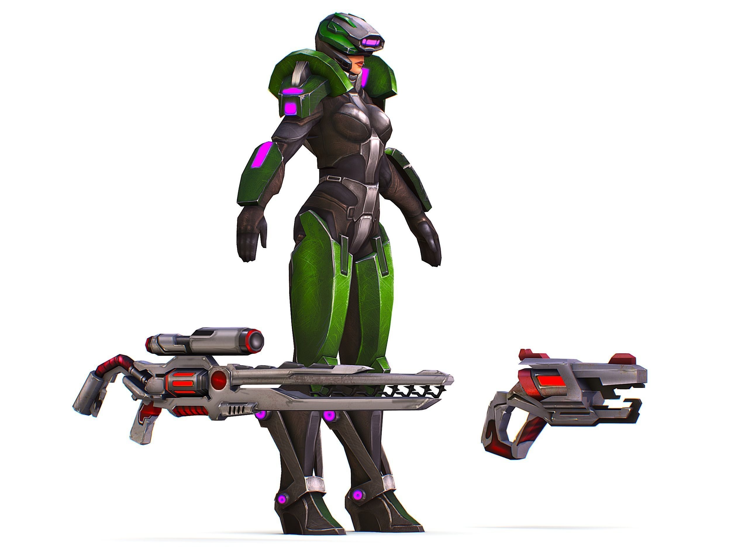 Sci-Fi Woman Cyborg - Female Drone Sniper Soldier Low-poly 3D model_2