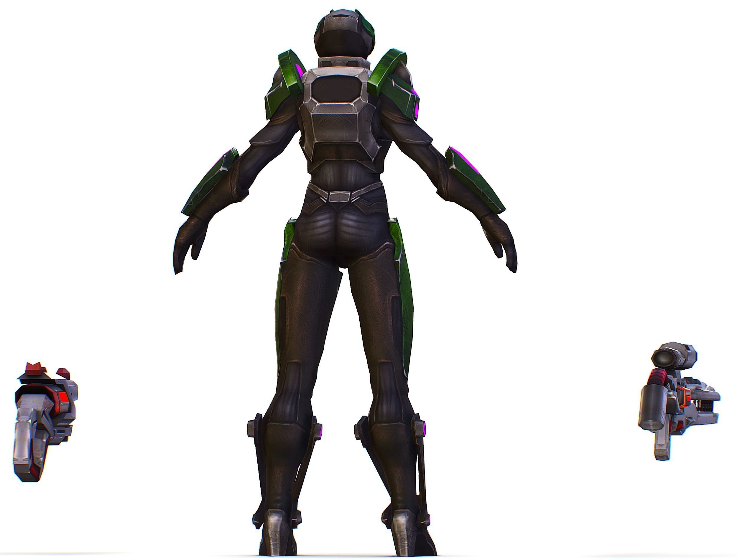 Sci-Fi Woman Cyborg - Female Drone Sniper Soldier Low-poly 3D model_12
