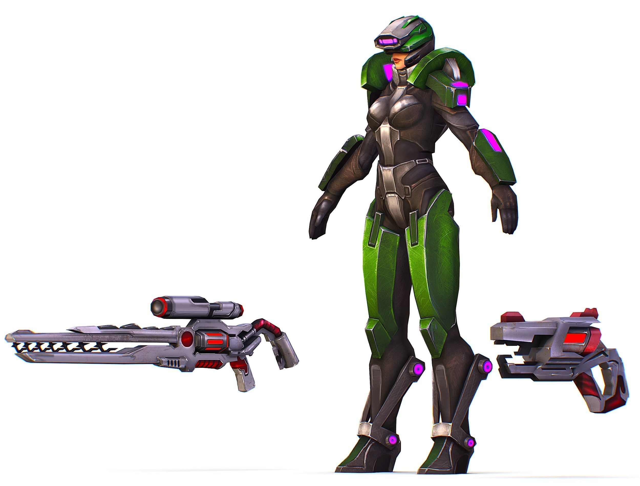 Sci-Fi Woman Cyborg - Female Drone Sniper Soldier Low-poly 3D model_23