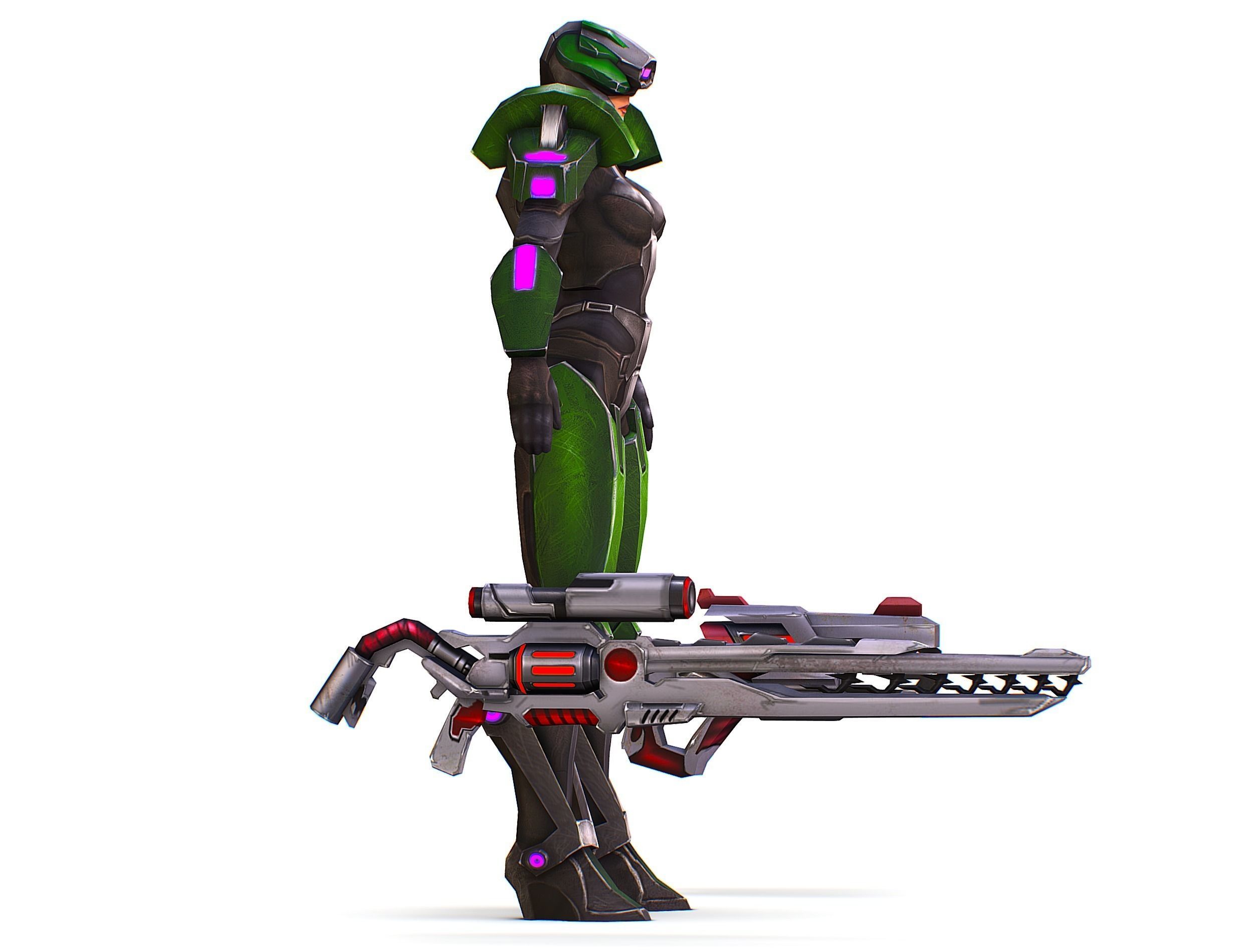 Sci-Fi Woman Cyborg - Female Drone Sniper Soldier Low-poly 3D model_4