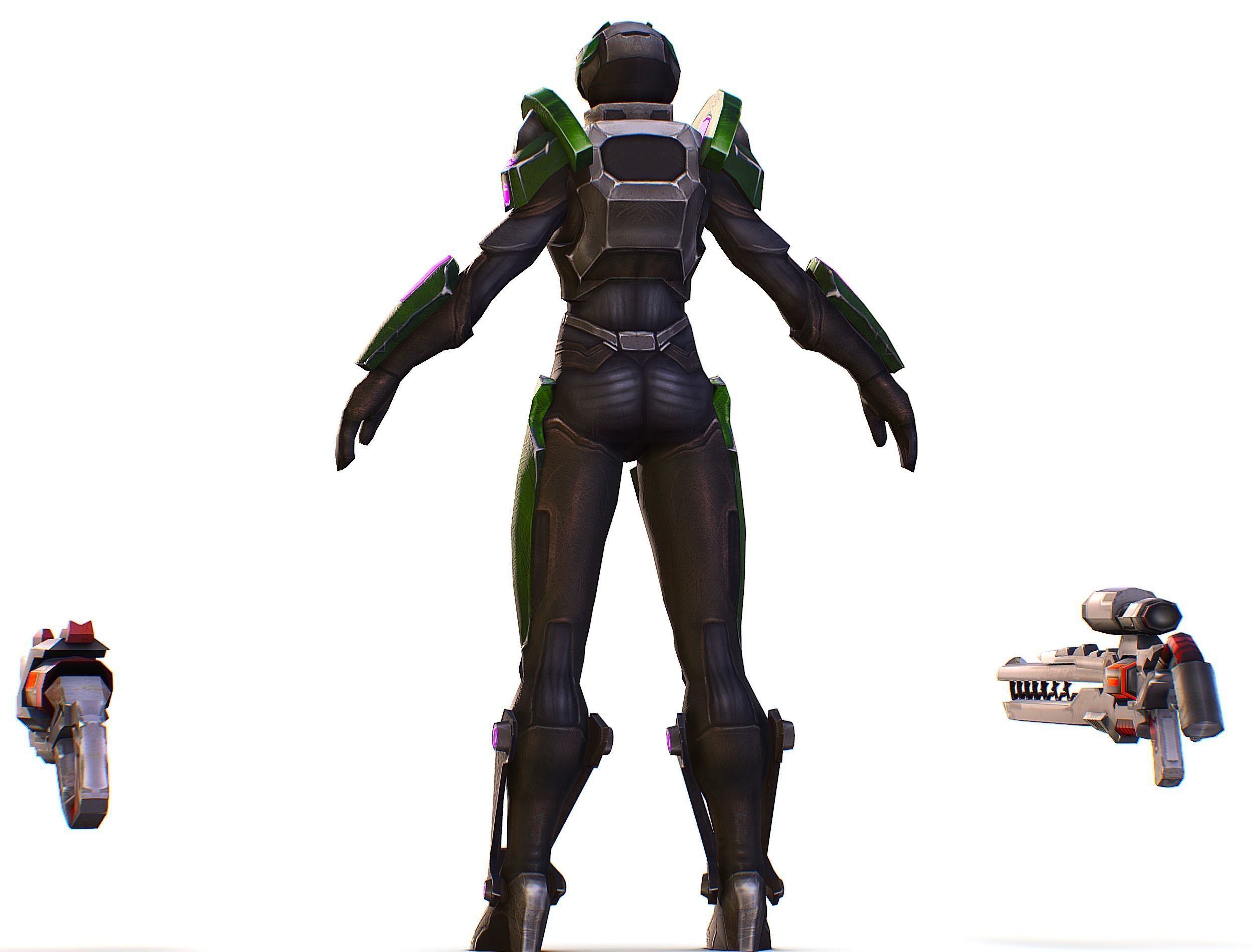 Sci-Fi Woman Cyborg - Female Drone Sniper Soldier Low-poly 3D model_14