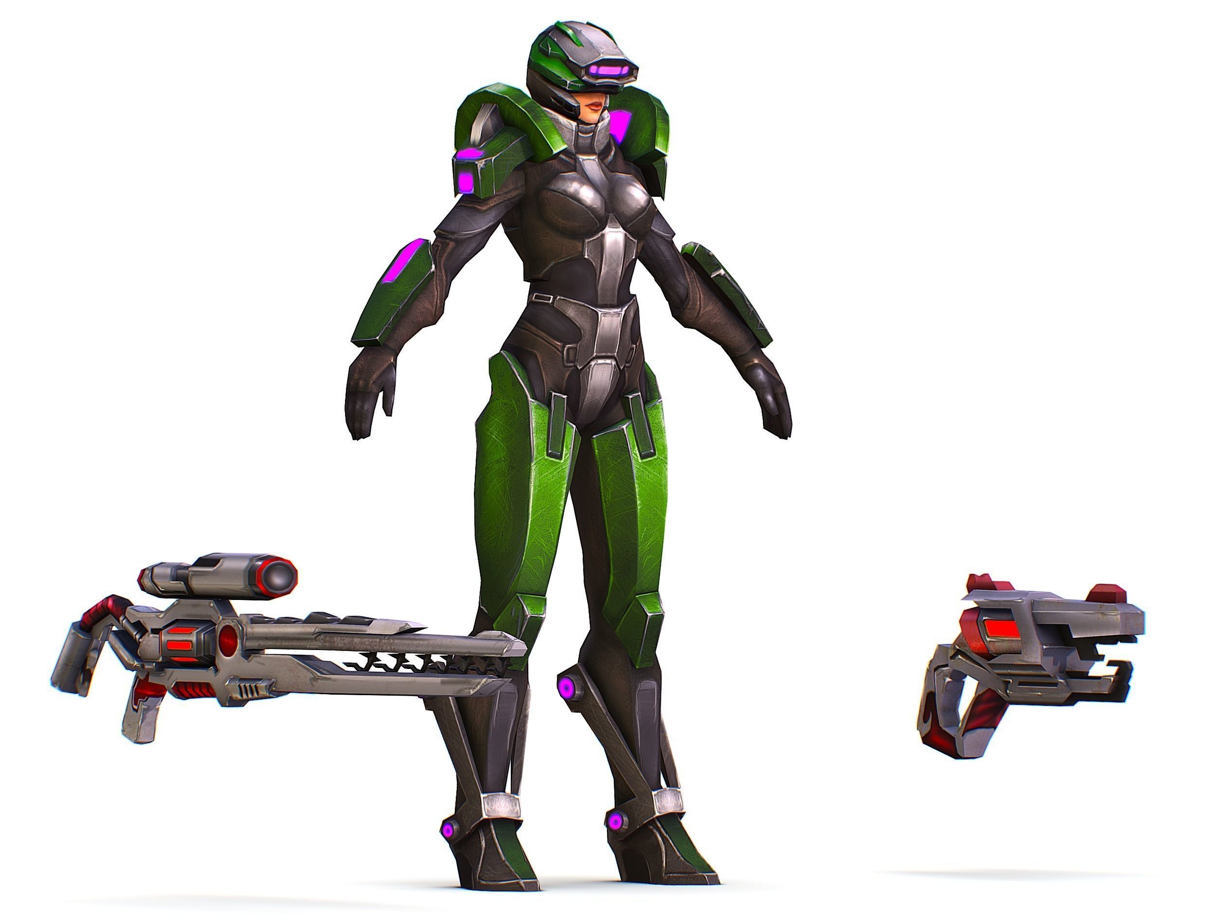 Sci-Fi Woman Cyborg - Female Drone Sniper Soldier Low-poly 3D model_1