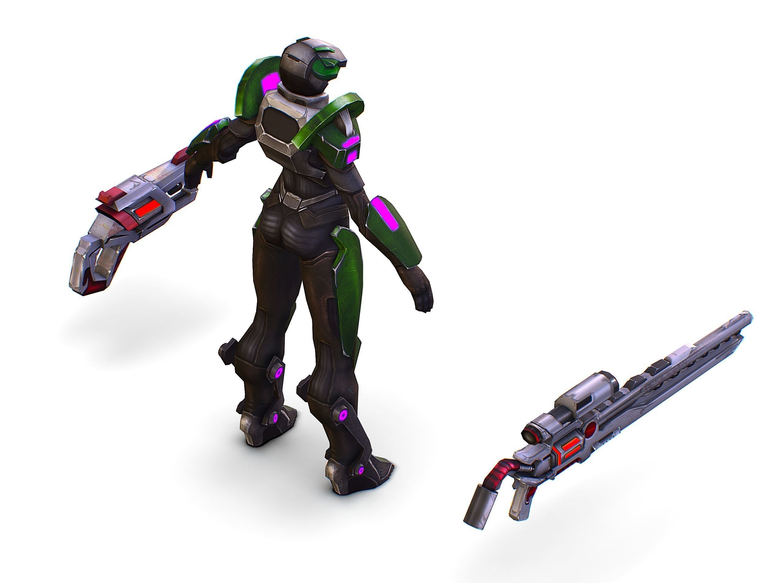 Sci-Fi Woman Cyborg - Female Drone Sniper Soldier Low-poly 3D model_43