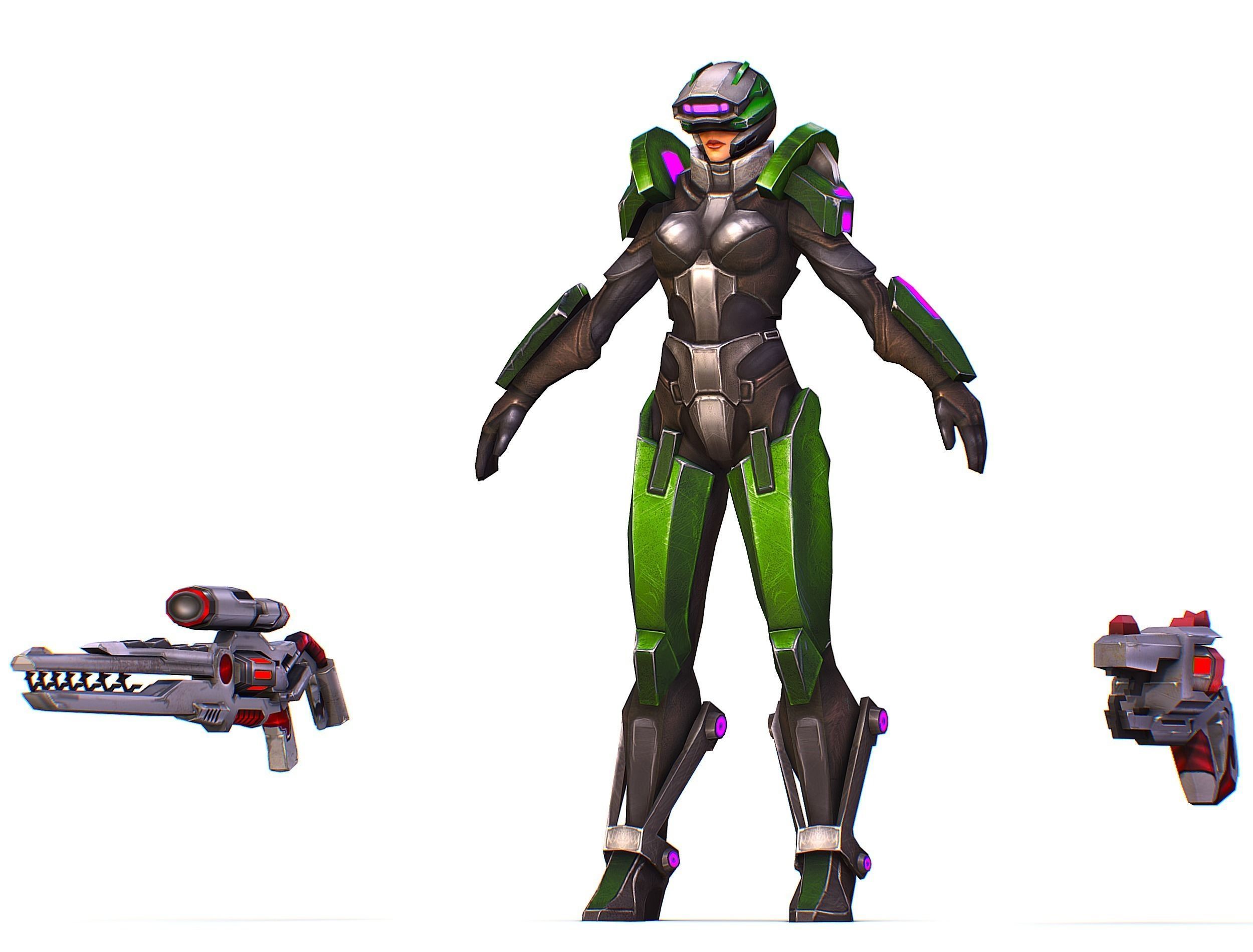 Sci-Fi Woman Cyborg - Female Drone Sniper Soldier Low-poly 3D model_25