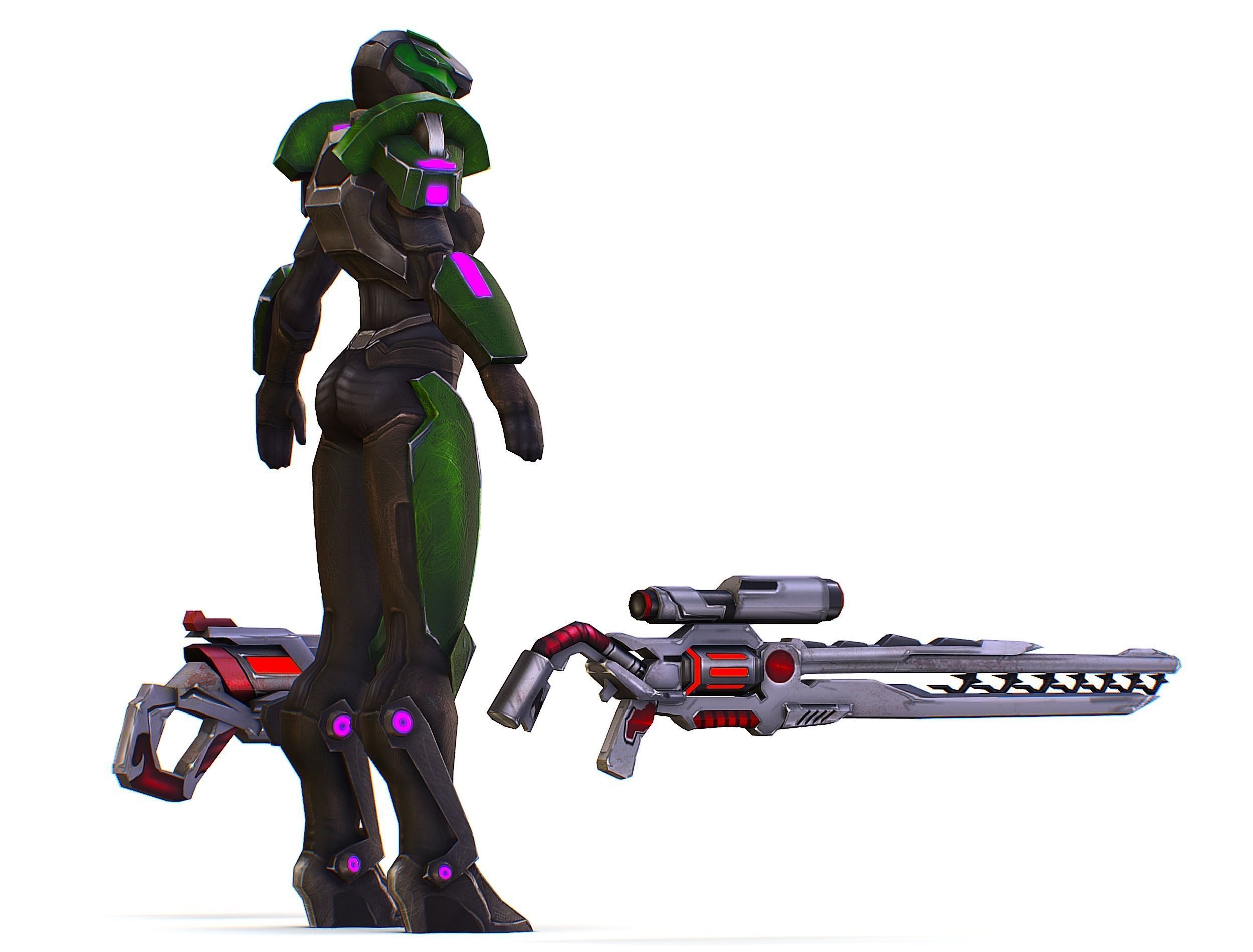 Sci-Fi Woman Cyborg - Female Drone Sniper Soldier Low-poly 3D model_7