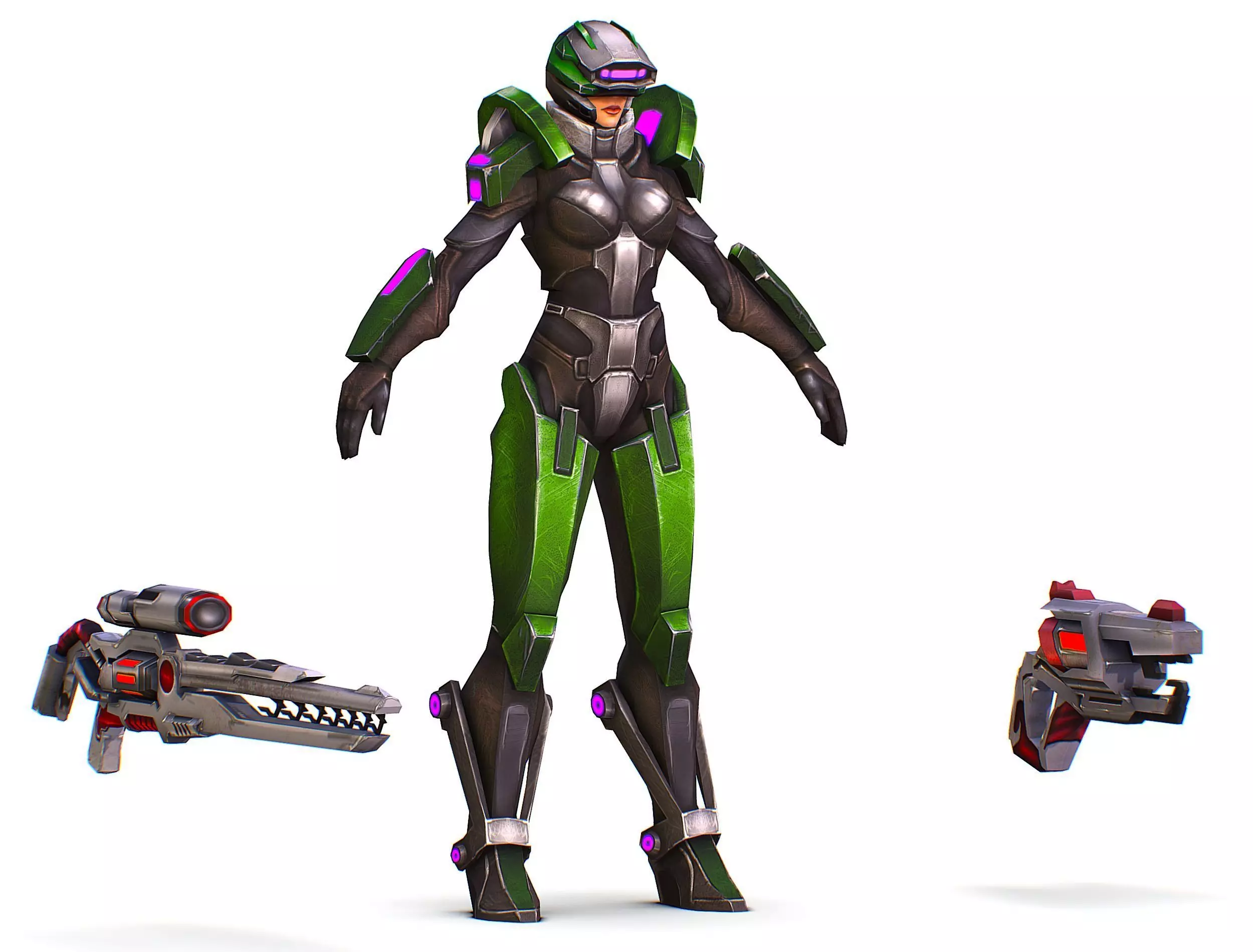 Sci-Fi Woman Cyborg - Female Drone Sniper Soldier Low-poly 3D model_0