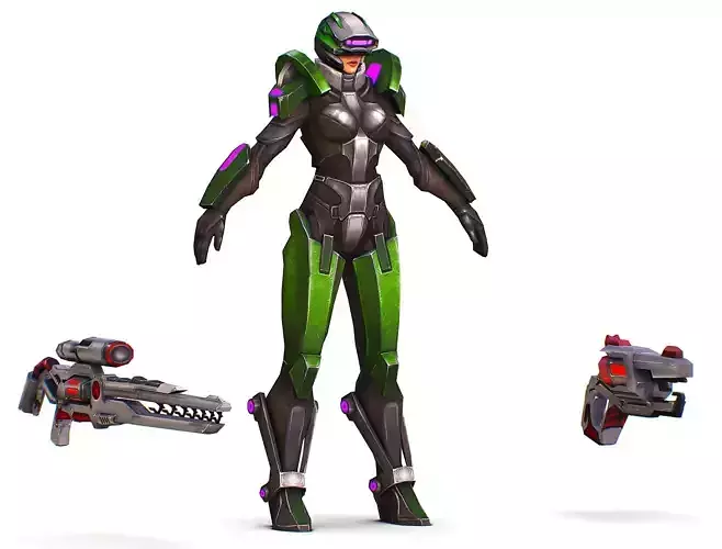 Sci-Fi Woman Cyborg - Female Drone Sniper Soldier Low-poly 3D model