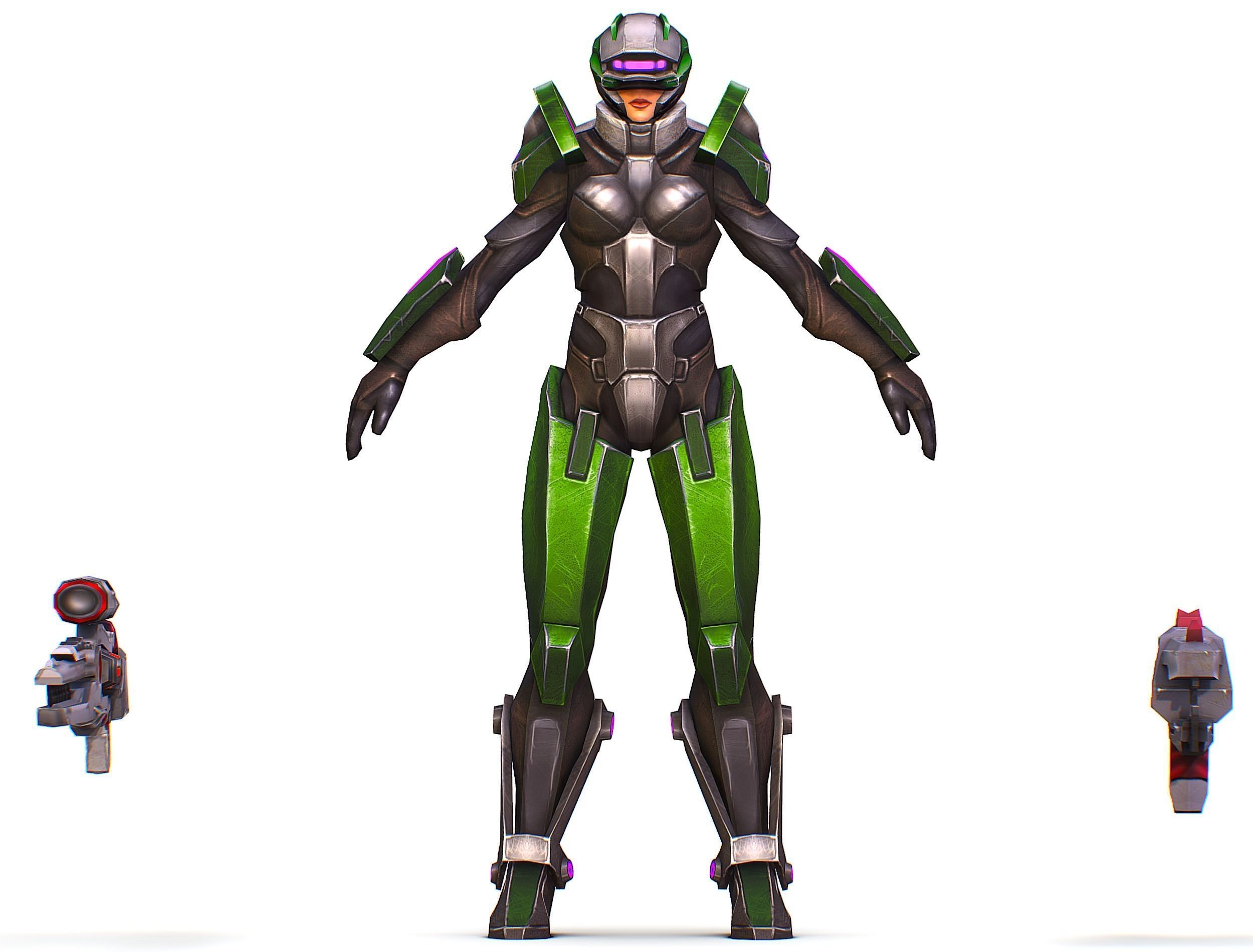 Sci-Fi Woman Cyborg - Female Drone Sniper Soldier Low-poly 3D model_37