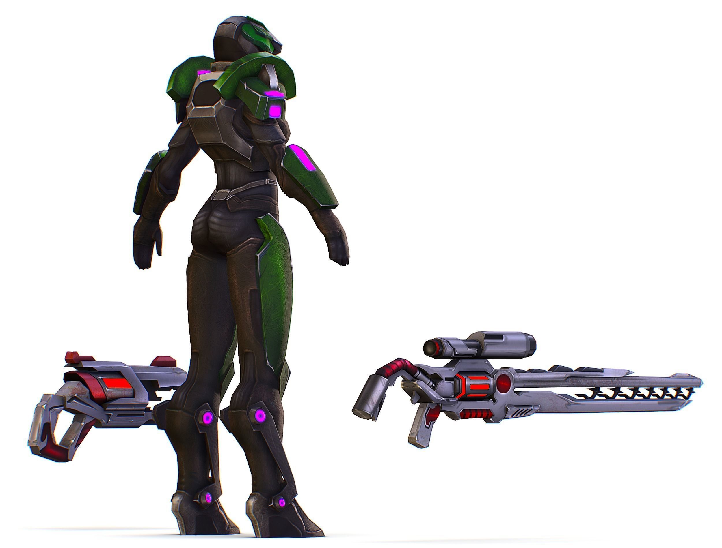 Sci-Fi Woman Cyborg - Female Drone Sniper Soldier Low-poly 3D model_8
