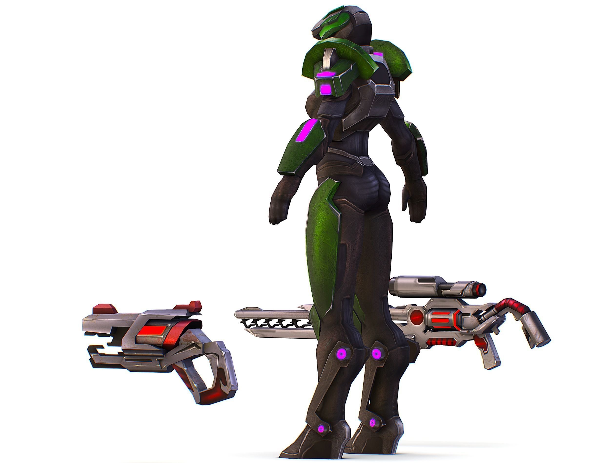 Sci-Fi Woman Cyborg - Female Drone Sniper Soldier Low-poly 3D model_18