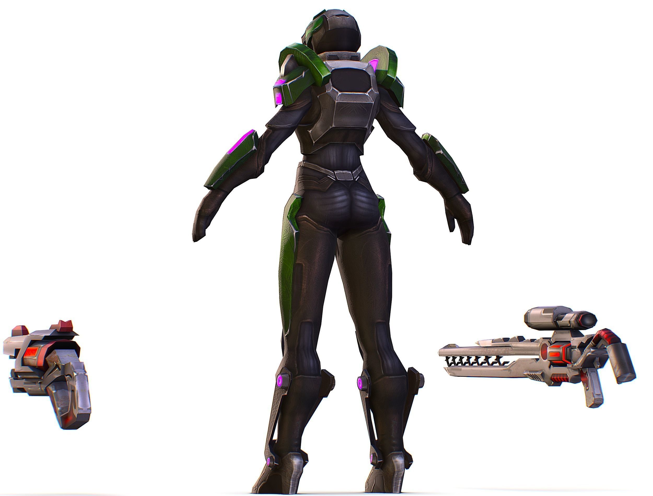 Sci-Fi Woman Cyborg - Female Drone Sniper Soldier Low-poly 3D model_15
