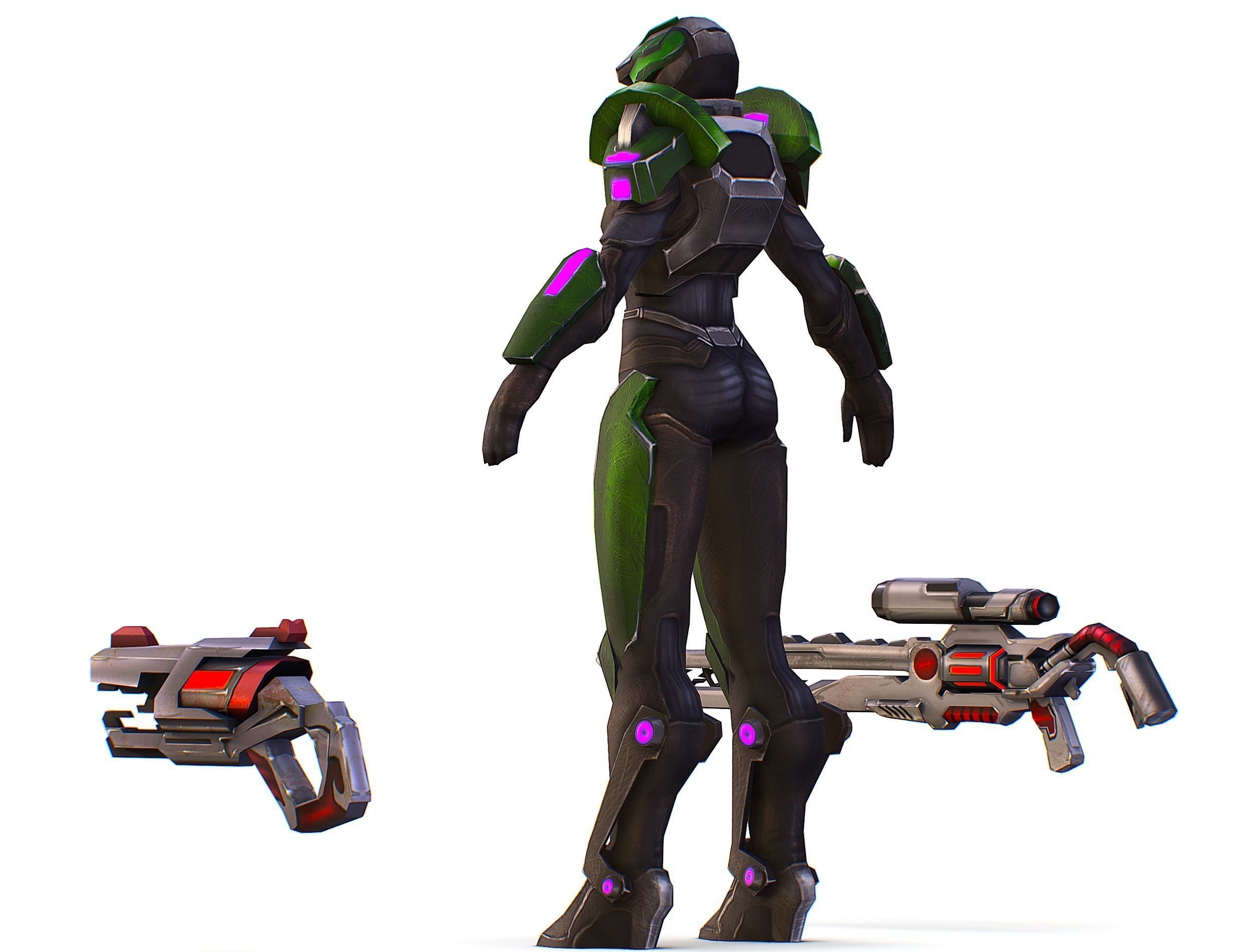 Sci-Fi Woman Cyborg - Female Drone Sniper Soldier Low-poly 3D model_17