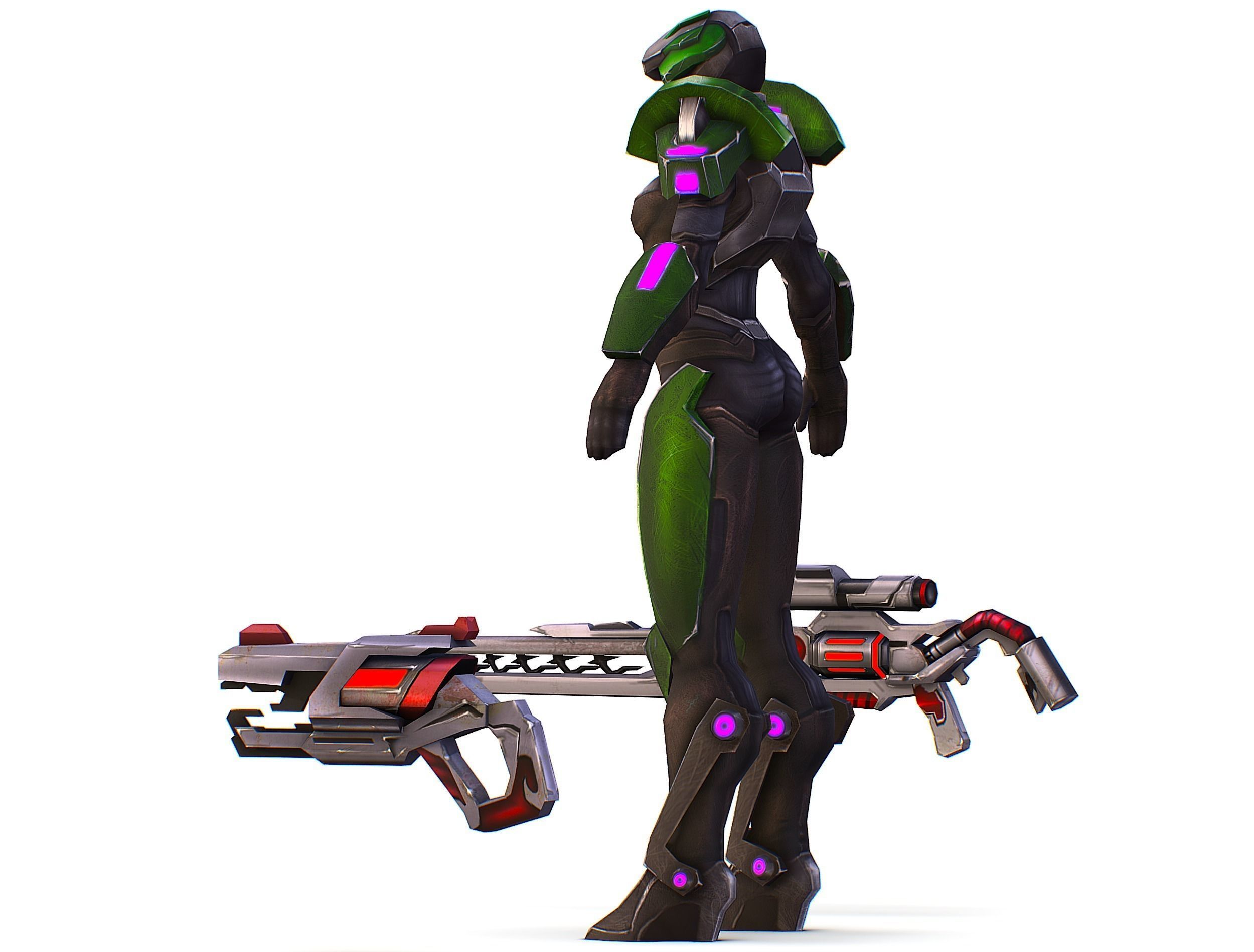 Sci-Fi Woman Cyborg - Female Drone Sniper Soldier Low-poly 3D model_19